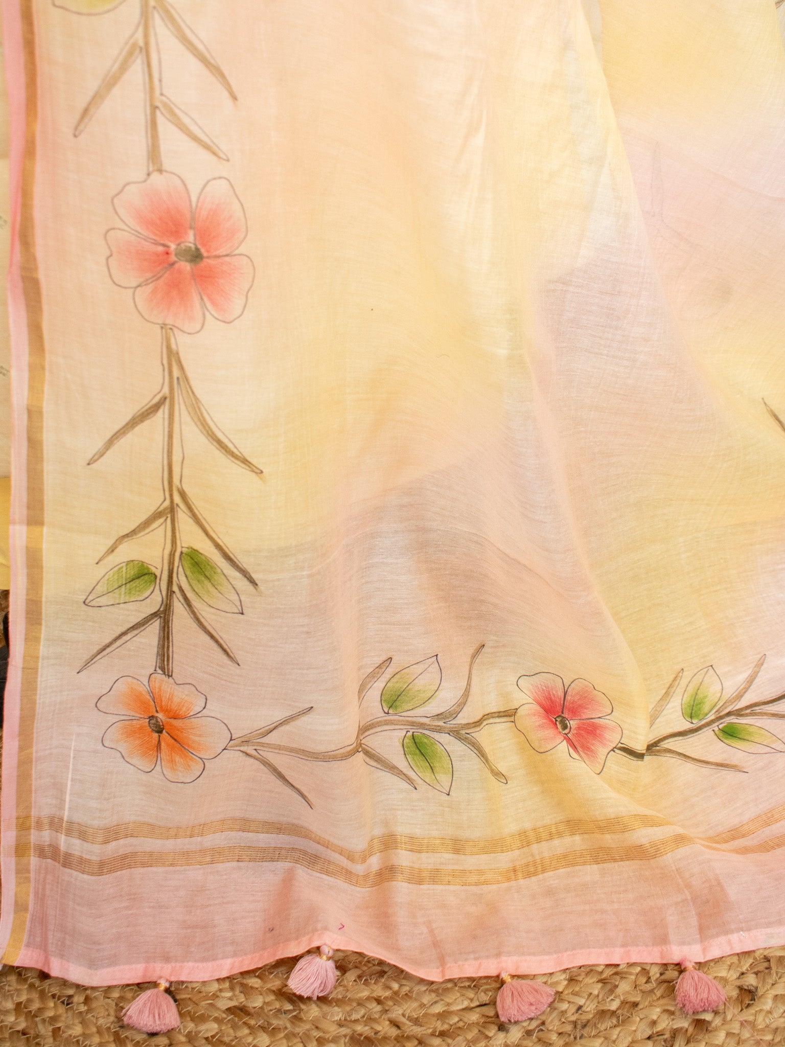 Banarasi Soft Cotton Salwar Kameez Fabric With Hand Painted Dupatta- Peach