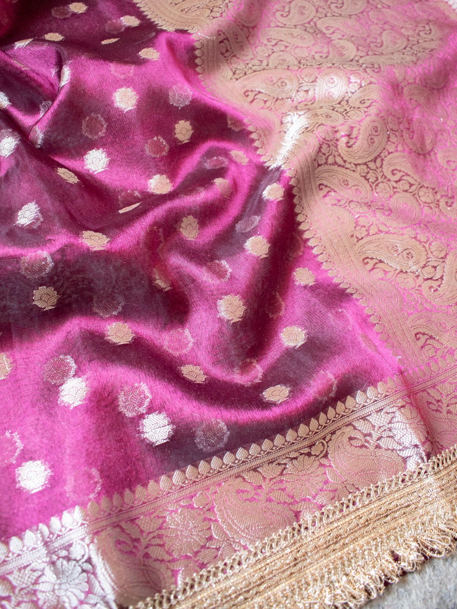 Banarasi Tissue Saree With Silver Zari & Border - Wine
