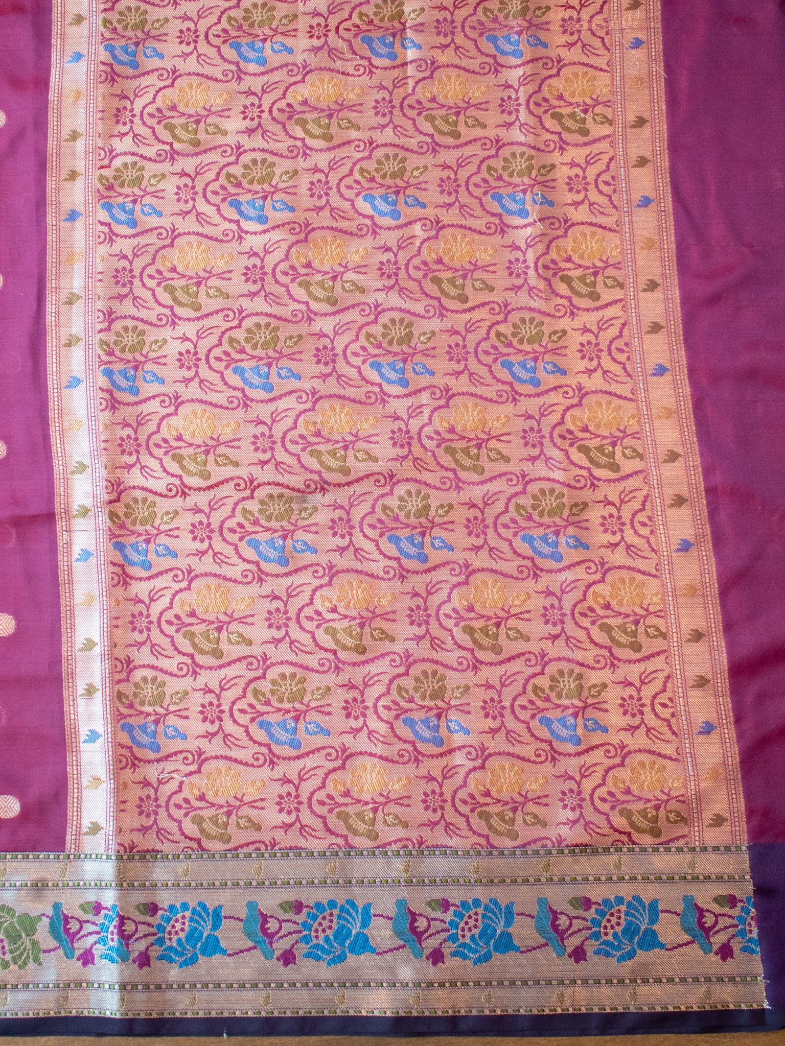 Banarasi Semi Silk Saree with Zari Buti Weaving & Border- Wine
