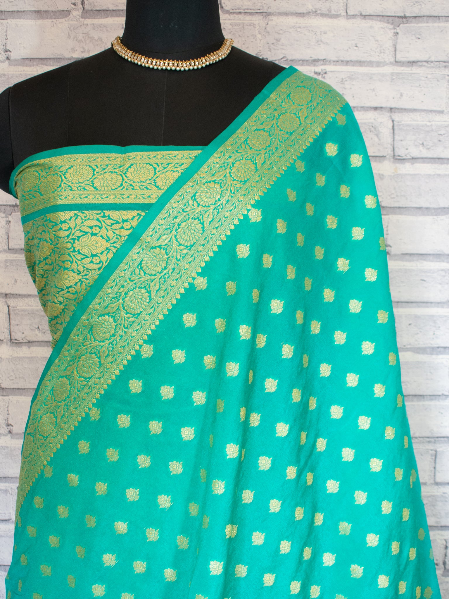 Banarasi Semi Georgette Saree With Resham Weaving- Sky Blue