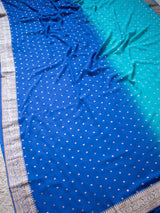 Dual Shade Semi Chiffon Gold Printed Saree With Zari Border-Blue