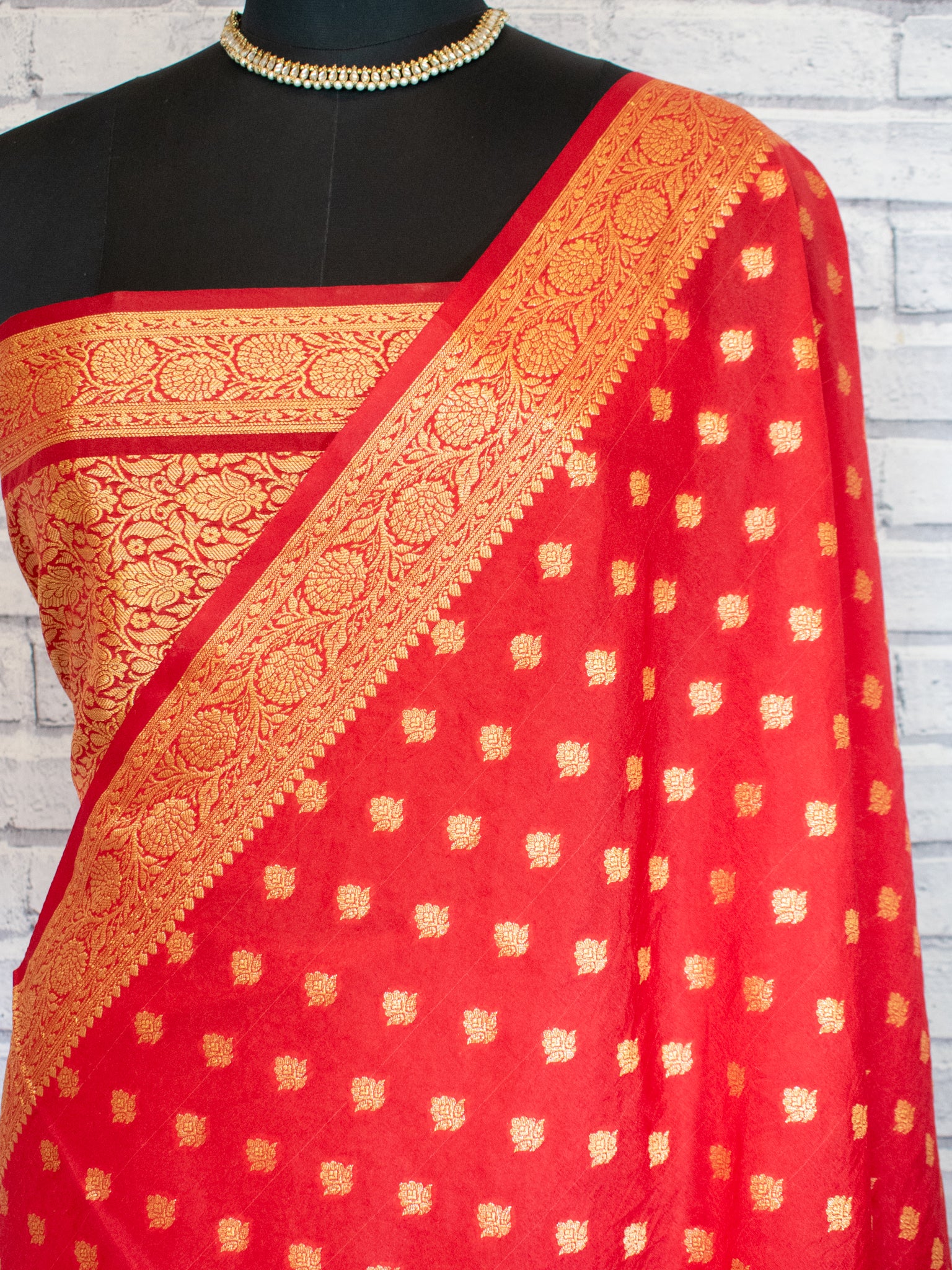 Banarasi Semi Georgette Saree With Resham Weaving- Red