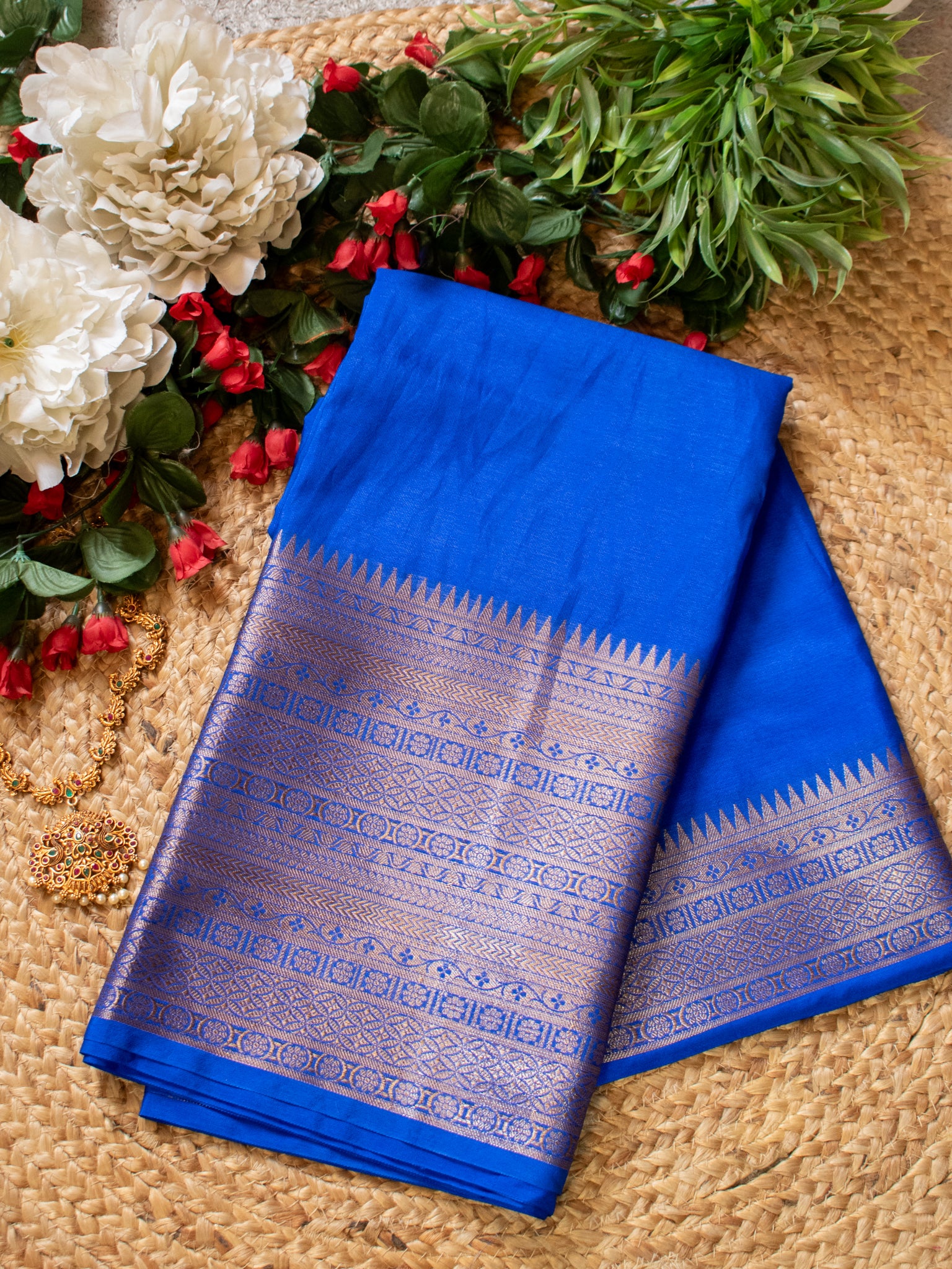 Banarasi Semi Silk Saree With Zari Weaving & Skirt Border-Blue