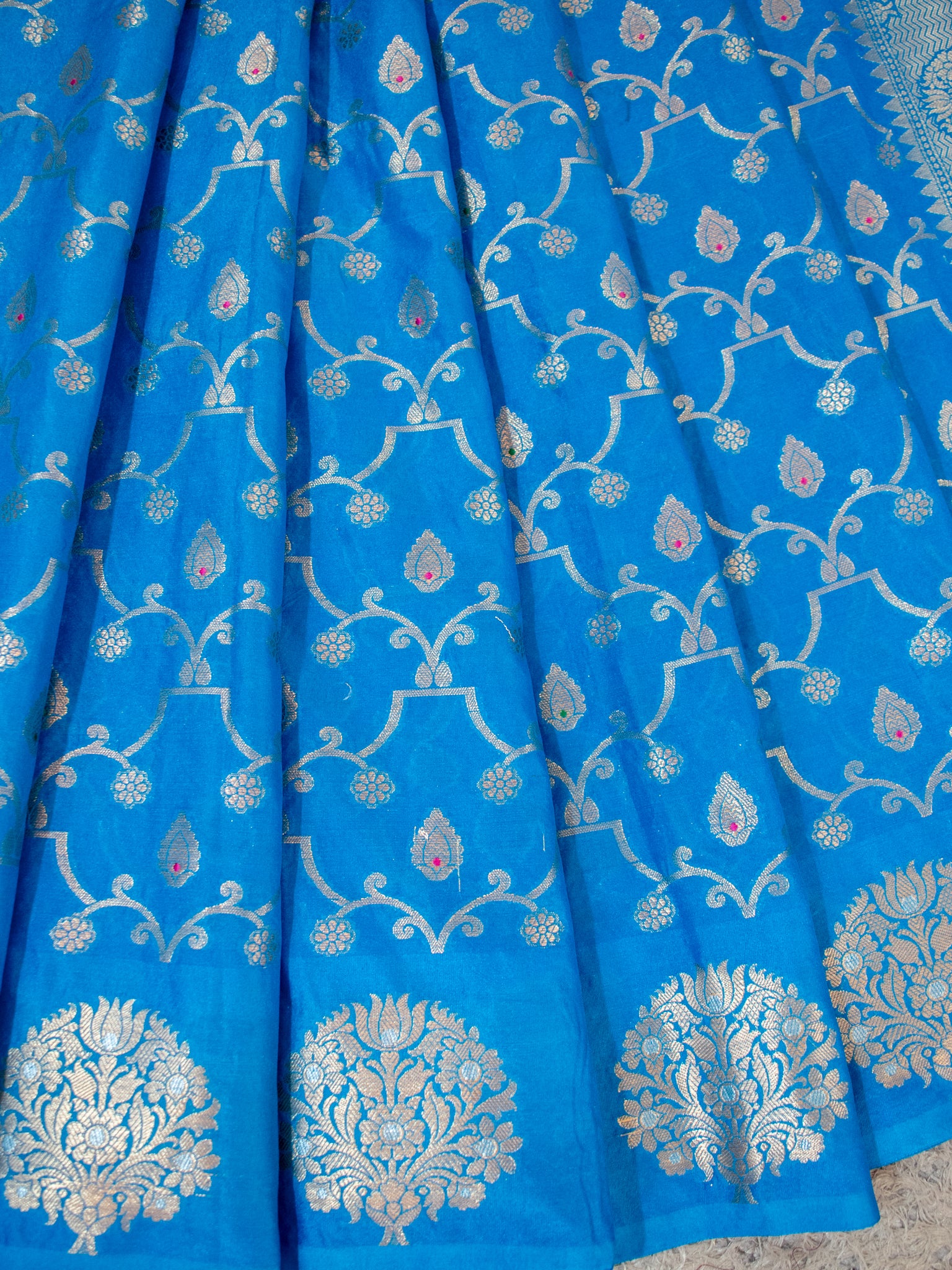 Banarasi Soft Cotton Saree With Golden Zari Weaving & Border- Blue