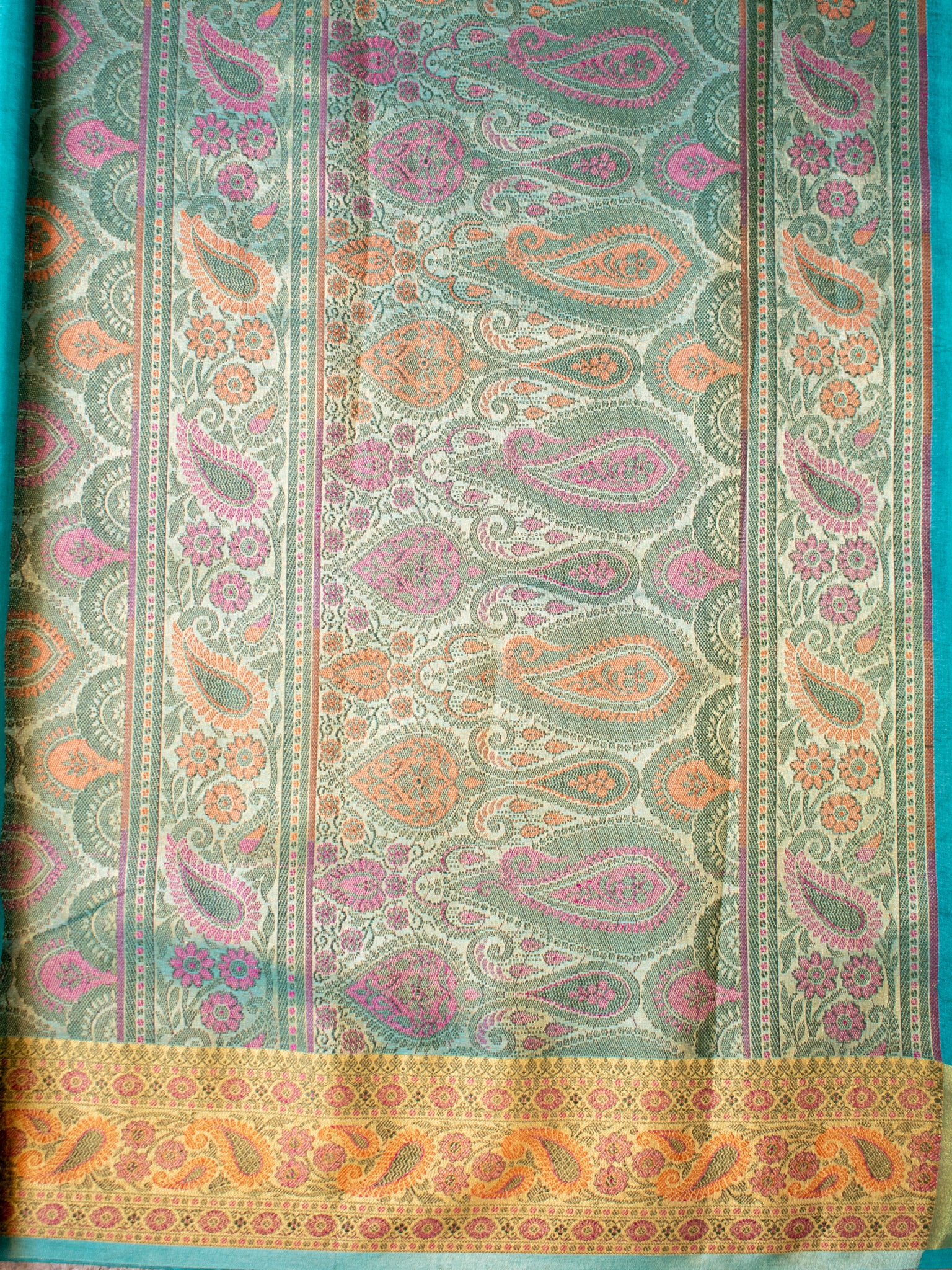 Banarasi Pure Tussar Saree With Resham Weaving Border- Turquois