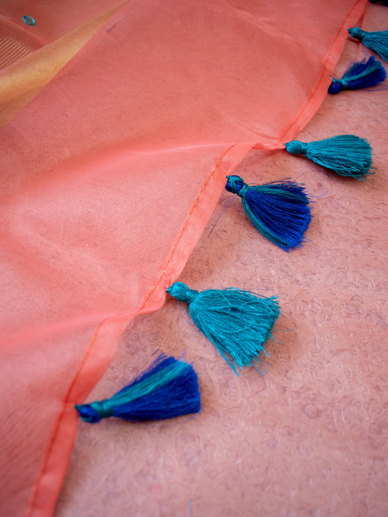 Banarasi Organza Saree With Embroidery & Border - Peach