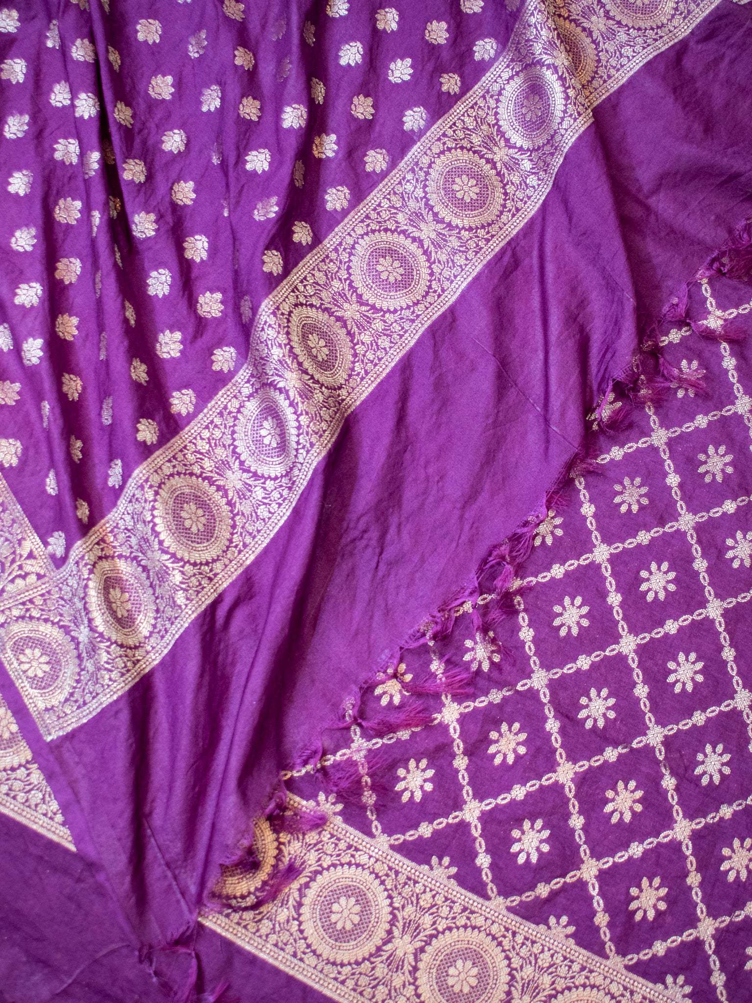 Banarasi Semi Katan Salwar Kameez Fabric With Dupatta- Purple