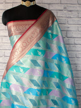 Banarasi Kora Saree With Zari Weaving- Blue