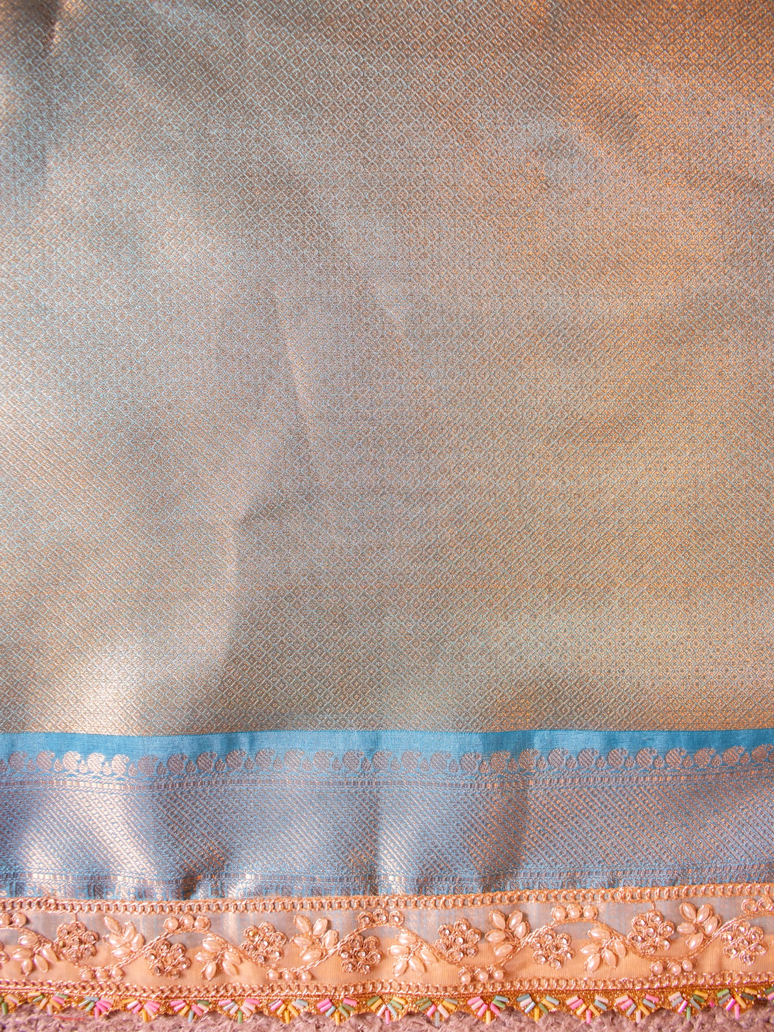 Banarasi Tissue Saree With Lace Border- Blue