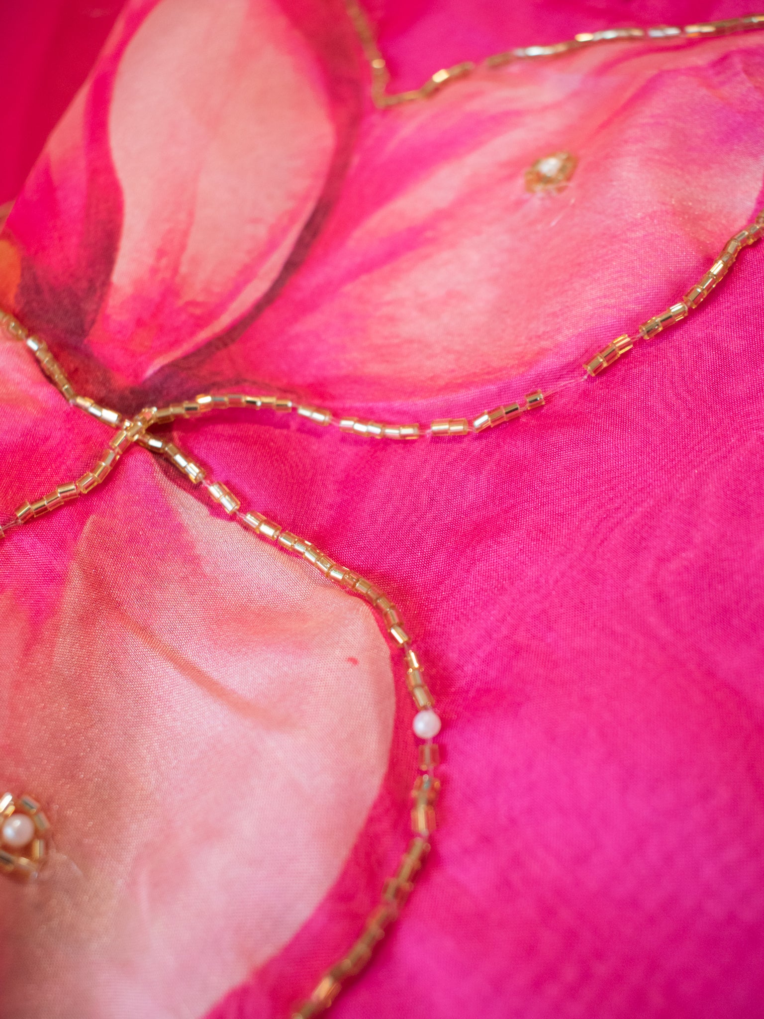 Semi Satin Floral Saree - Magenta