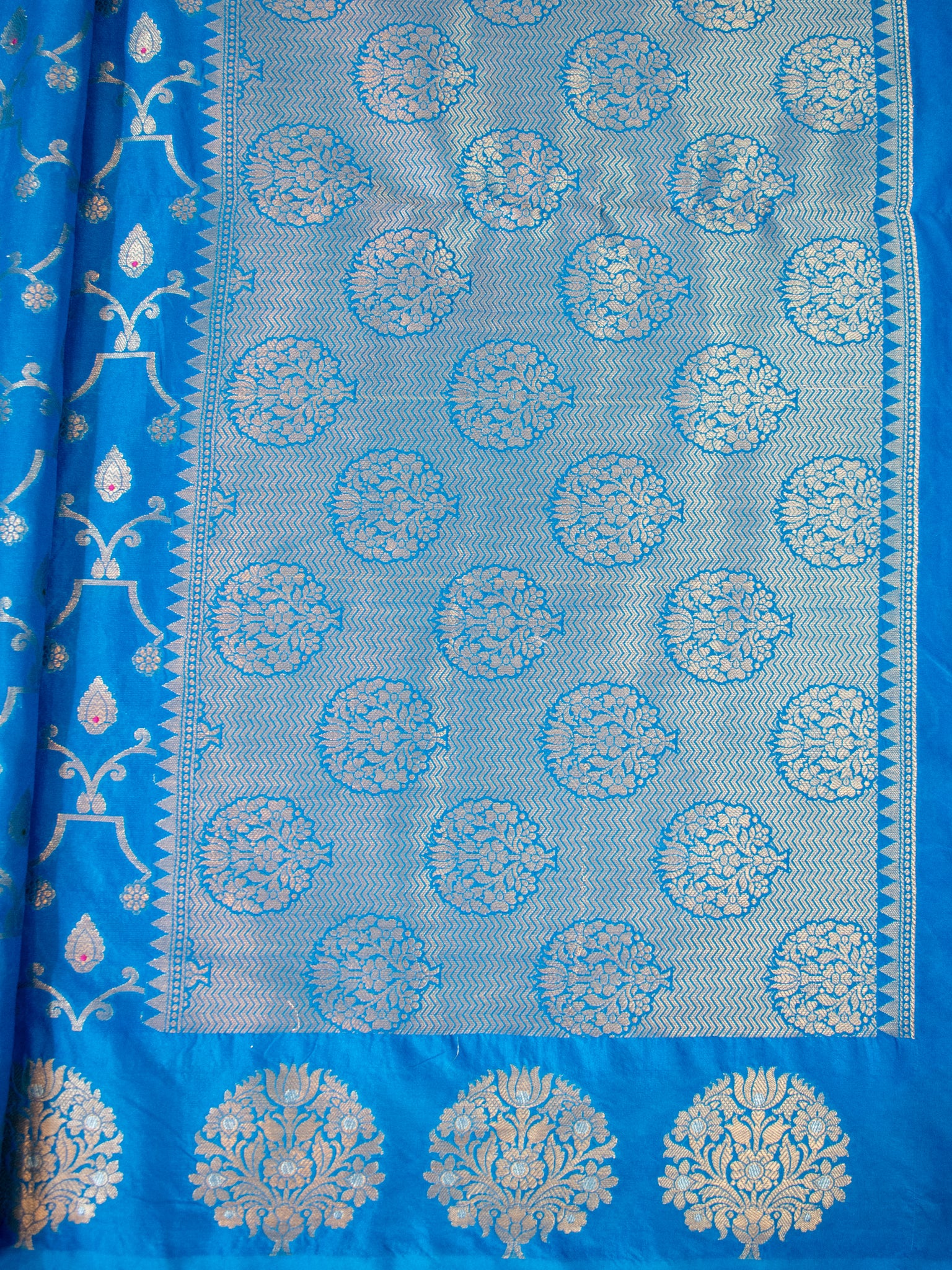 Banarasi Soft Cotton Saree With Golden Zari Weaving & Border- Blue