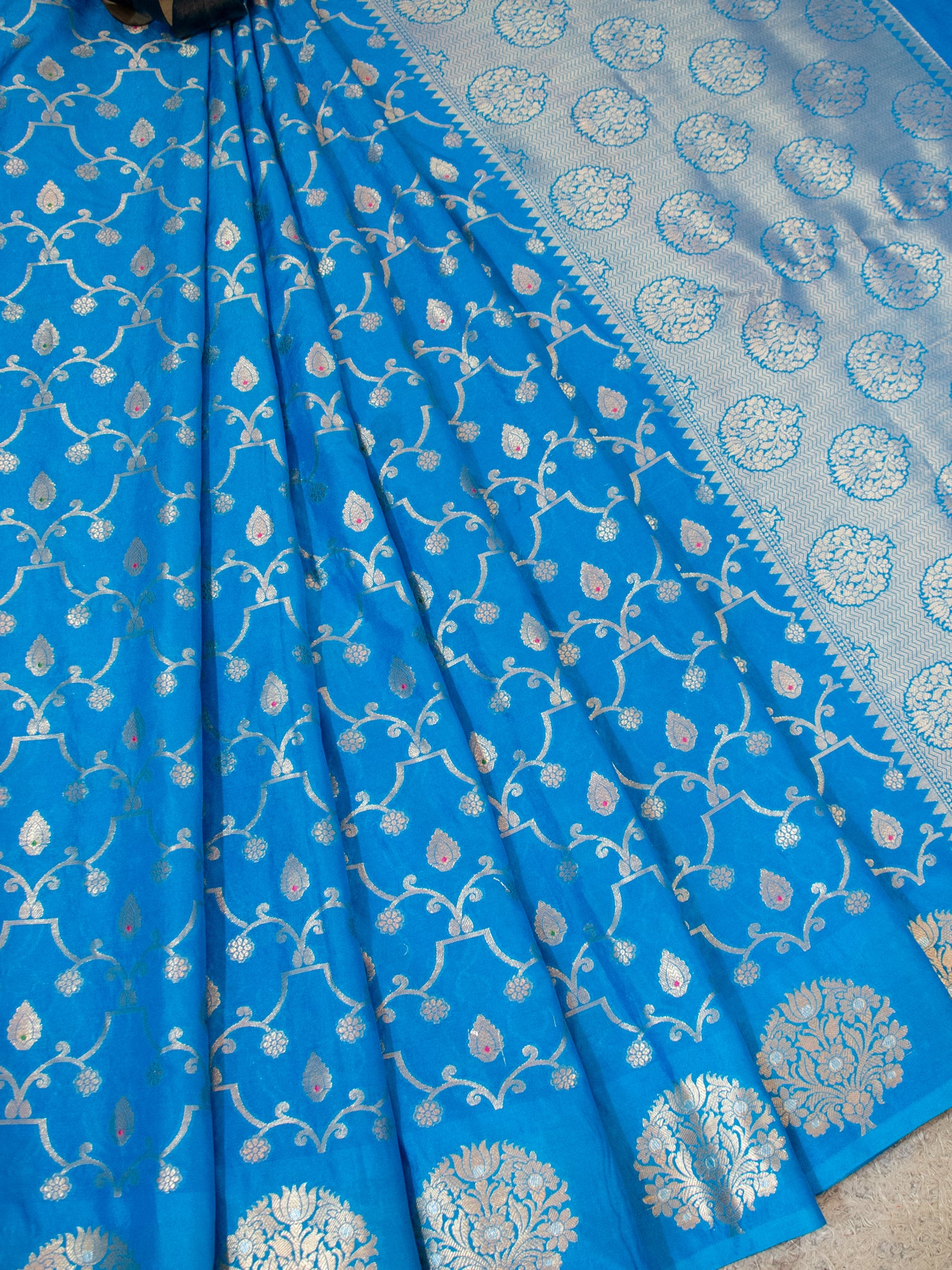 Banarasi Soft Cotton Saree With Golden Zari Weaving & Border- Blue