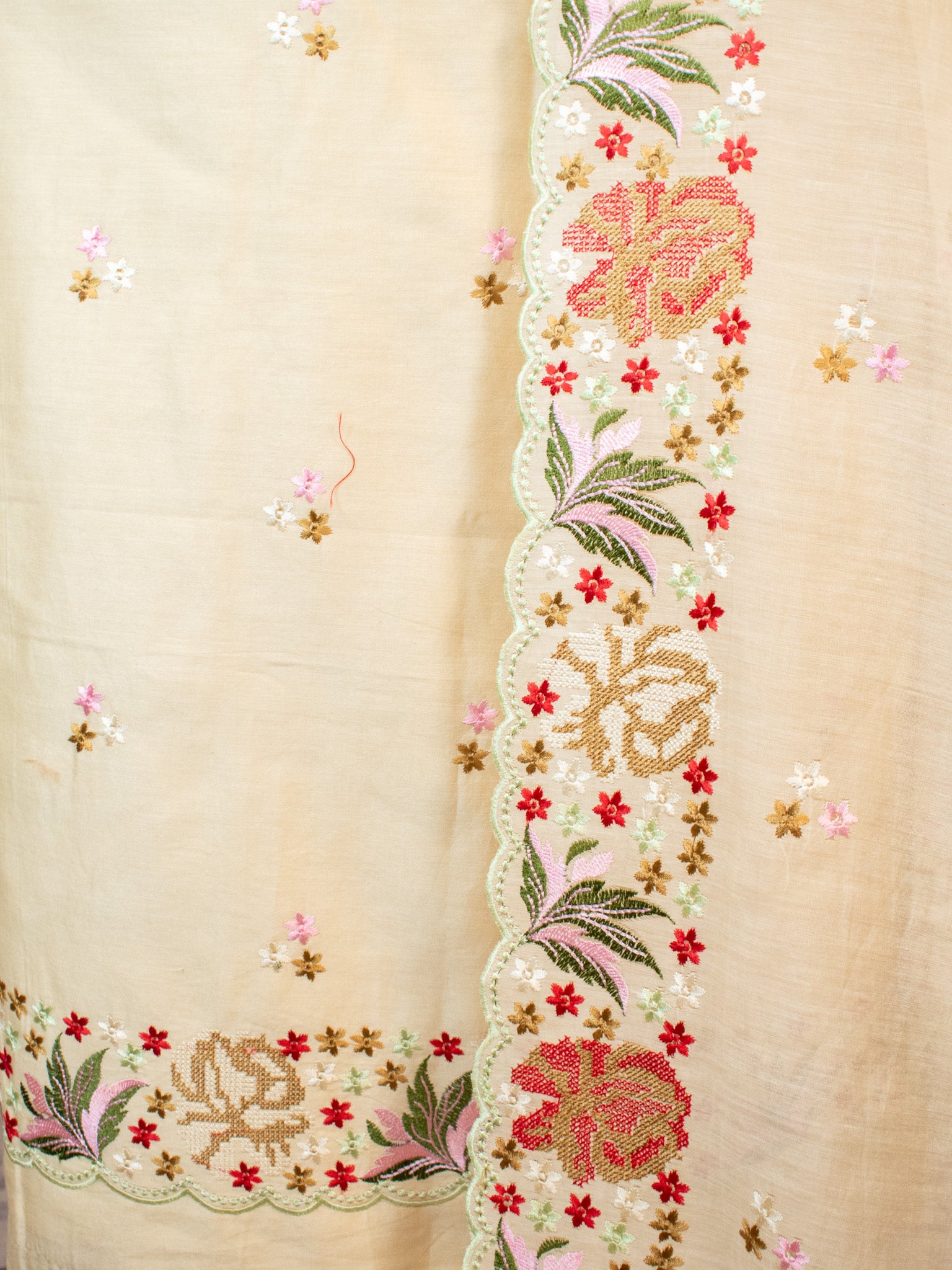 Banarasi Soft Cotton Embroidered Salwar Kameez Fabric With Dupatta- Beige