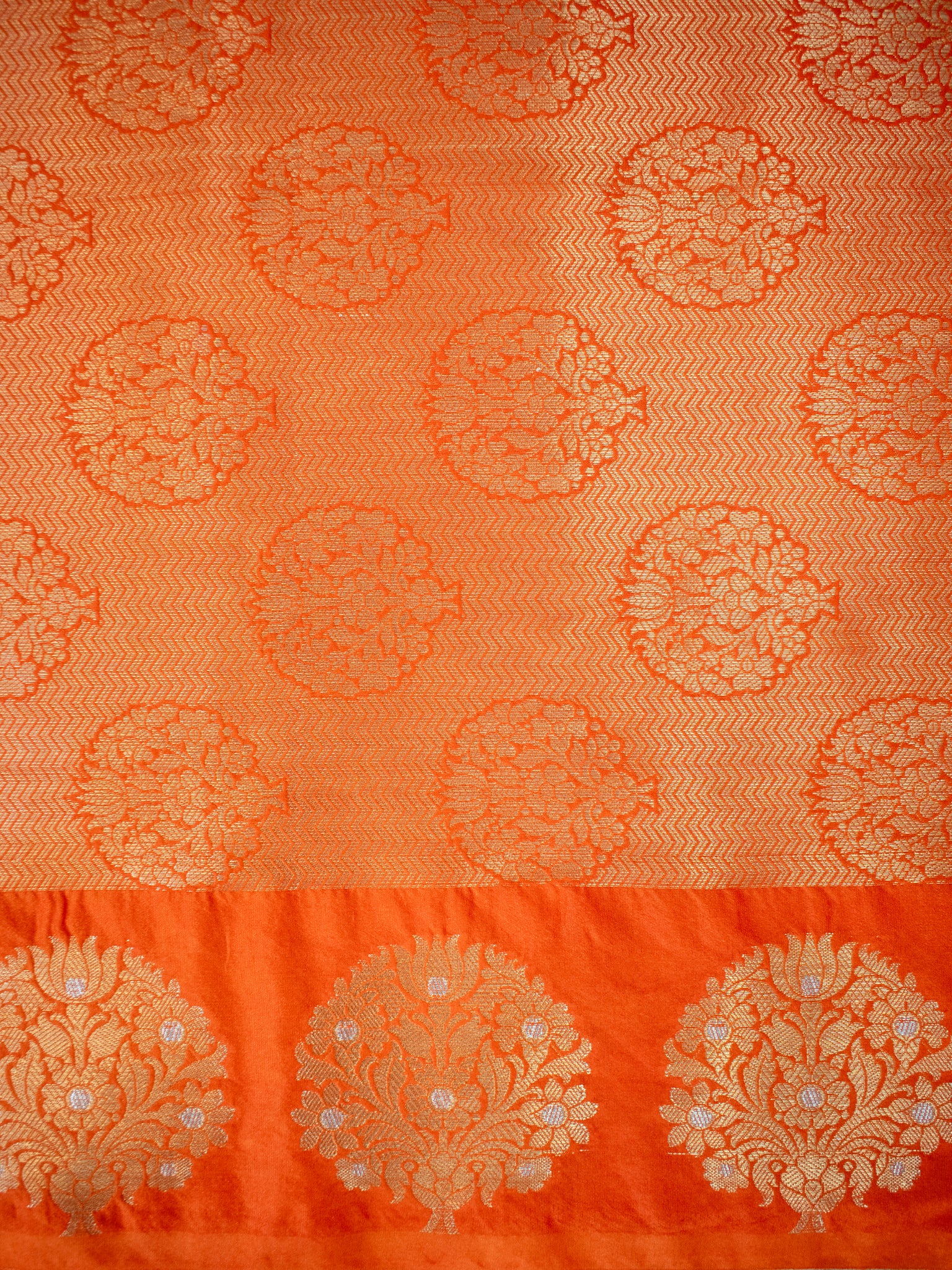 Banarasi Soft Cotton Saree With Golden Zari Weaving & Border- Orange