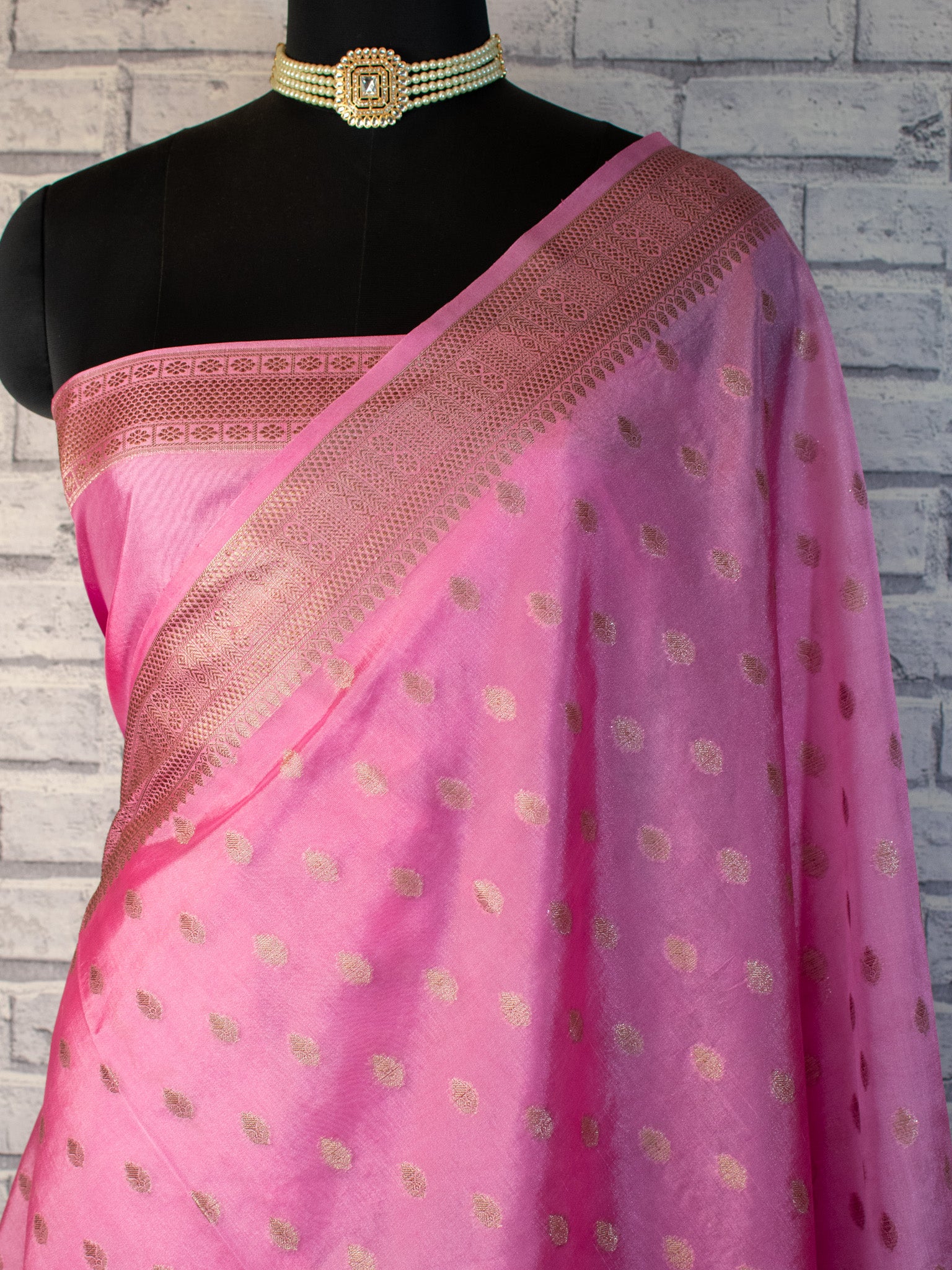 Banarasi Dual Shade Soft Cotton Saree with Zari Weaving-Pink