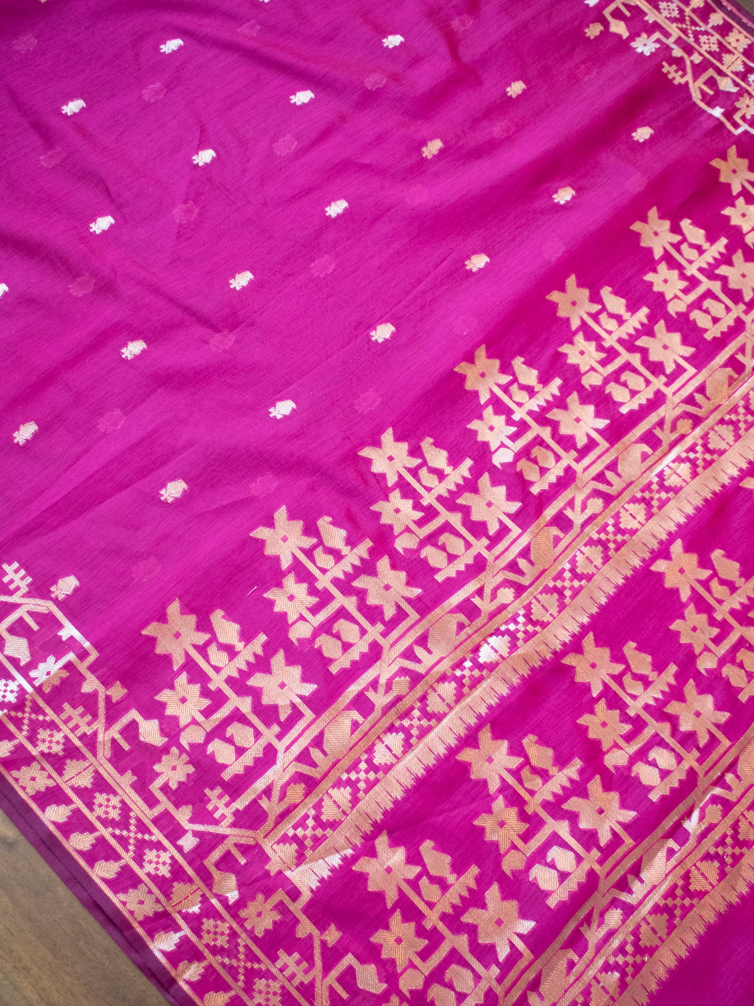 Banarasi Cotton Mix Saree with Zari Weaving & Border- Magenta
