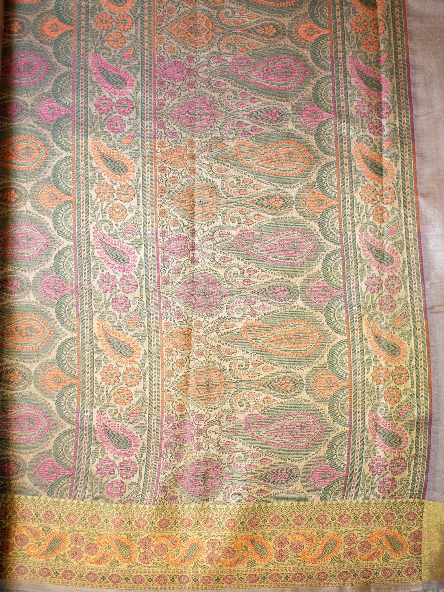 Banarasi Pure Tussar Saree With Resham Weaving Border- Beige