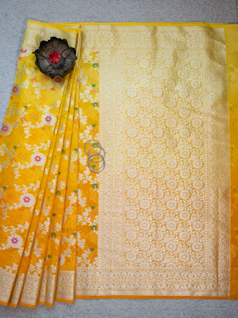 Banarasi Shaded Semi Silk Saree With Jaal Zari & Meena Weaving-Yellow