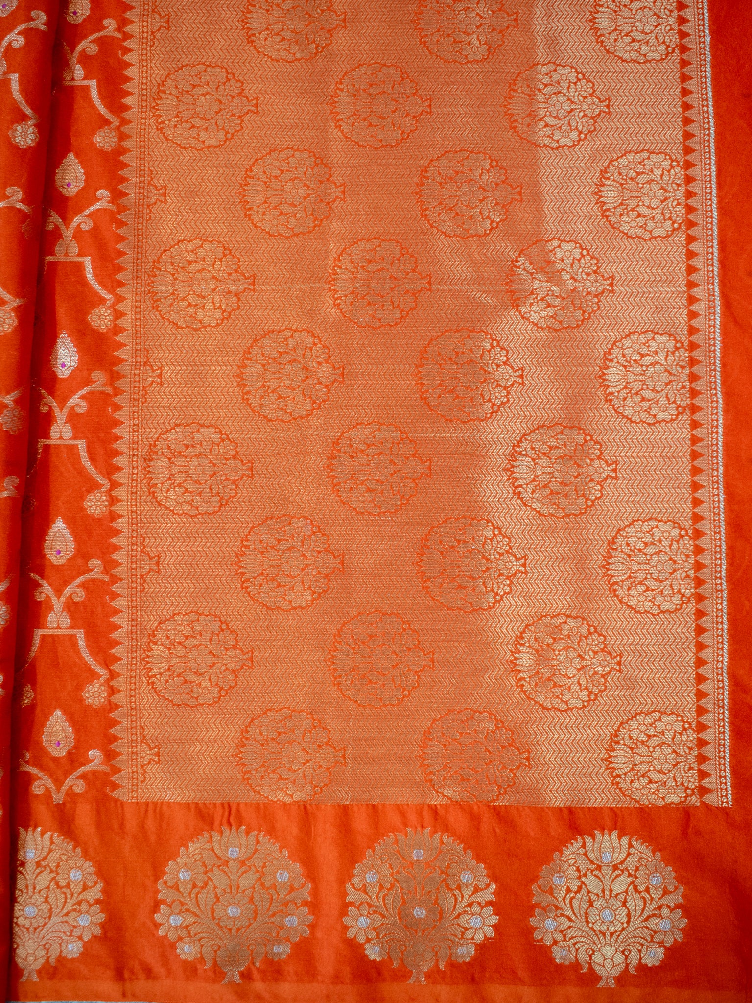 Banarasi Soft Cotton Saree With Golden Zari Weaving & Border- Orange