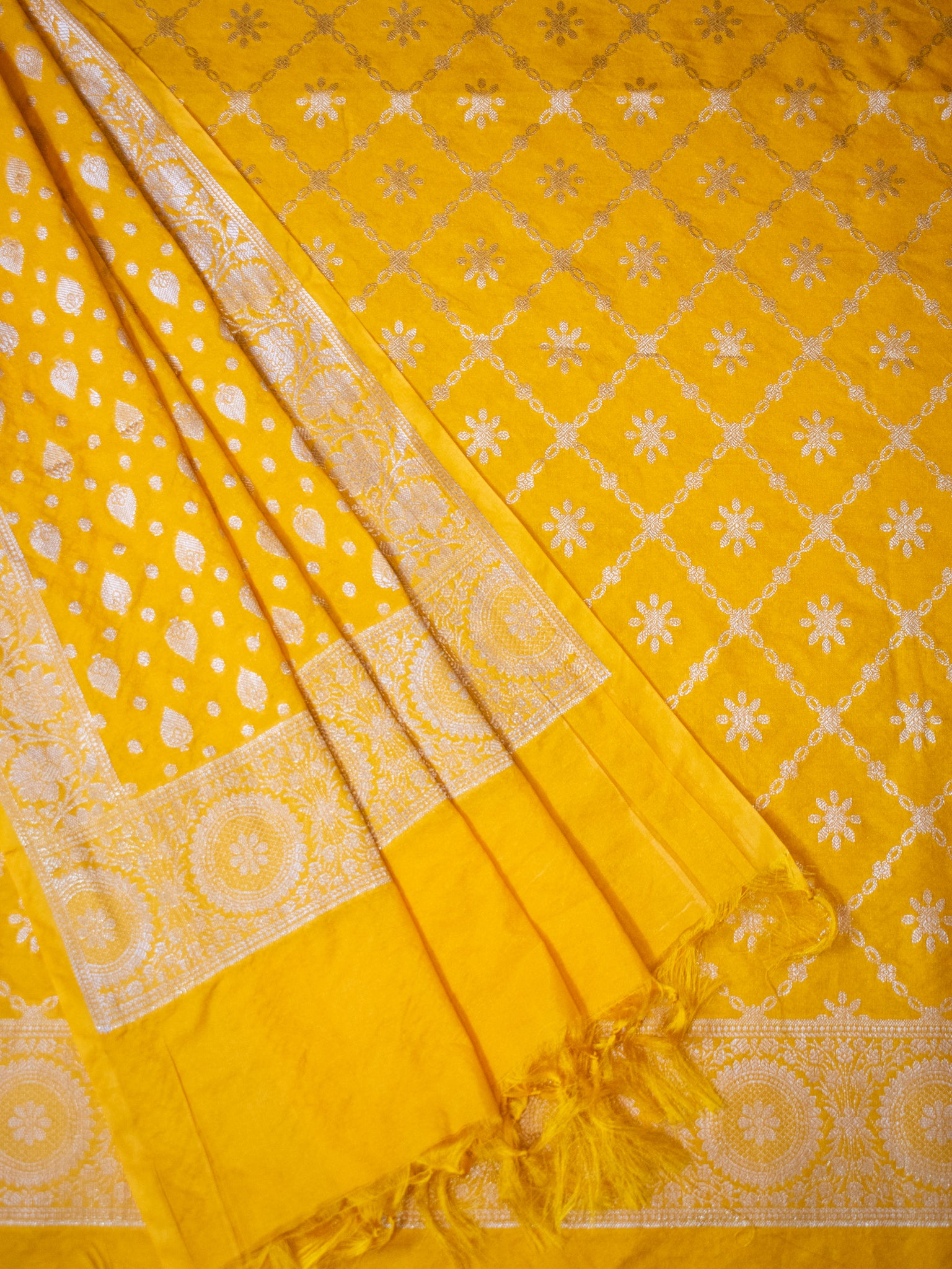 Banarasi Semi Katan Salwar Kameez Fabric With Dupatta- Yellow