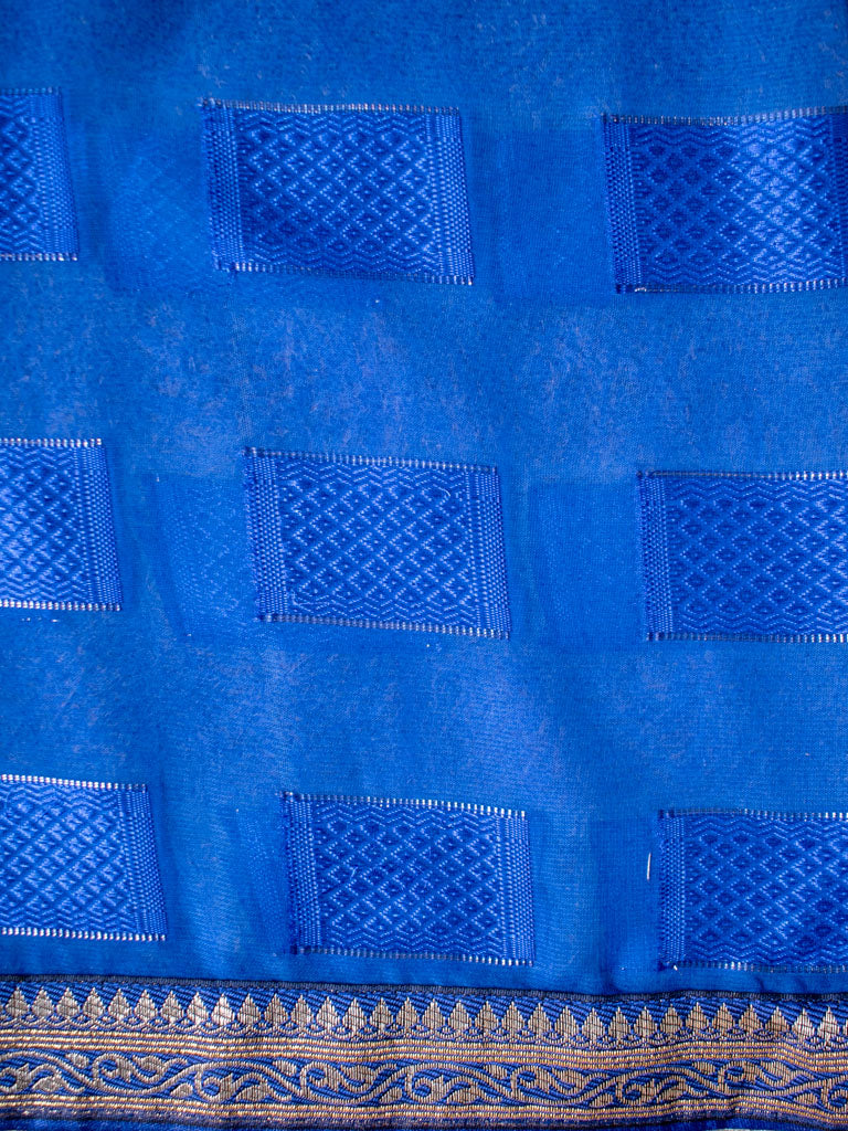 Dual Shade Semi Chiffon Gold Printed Saree With Zari Border-Blue