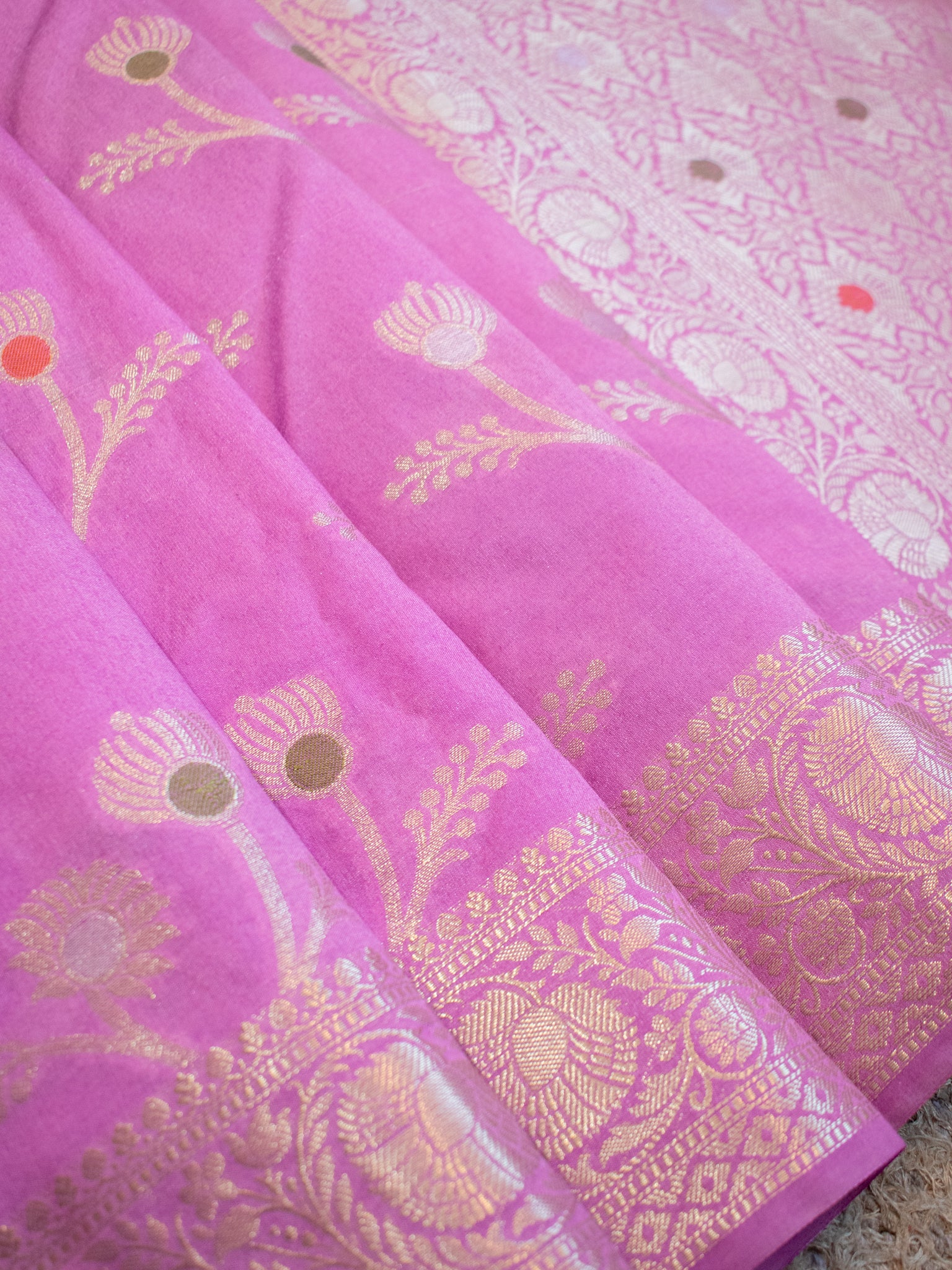 Banarasi Cotton Silk Saree With Zari Weaving & Border- Lavender