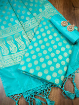 Banarasi Cotton  Silk Zari Weaving Salwar Kameez Material-Blue