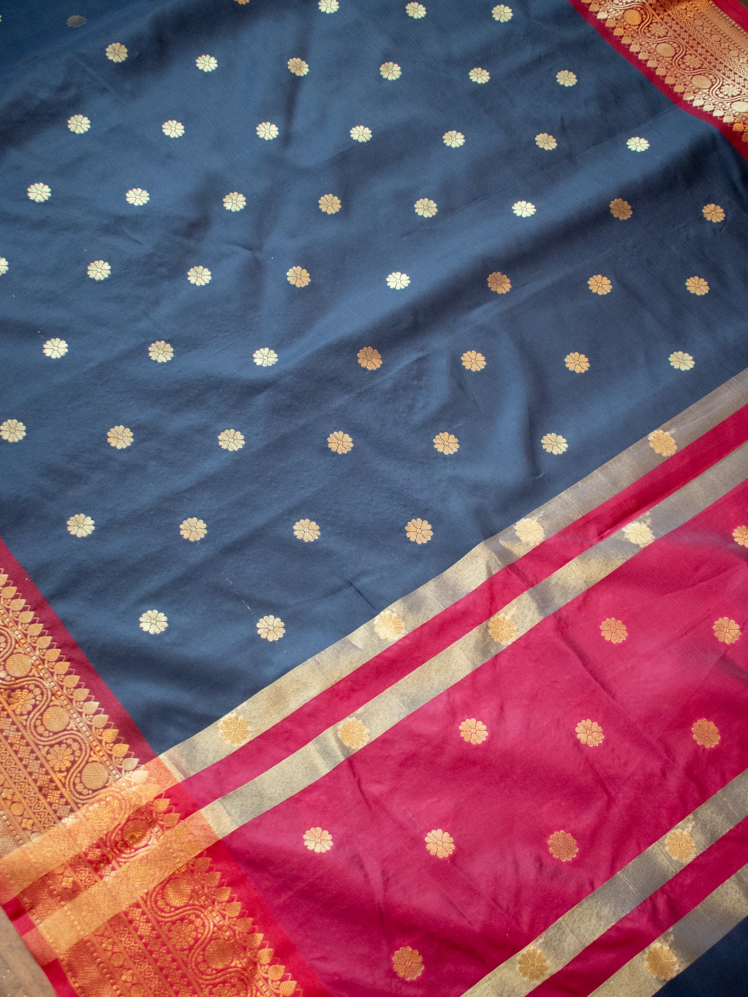 Banarasi Cotton Silk Saree with Zari Buti Weaving - Grey