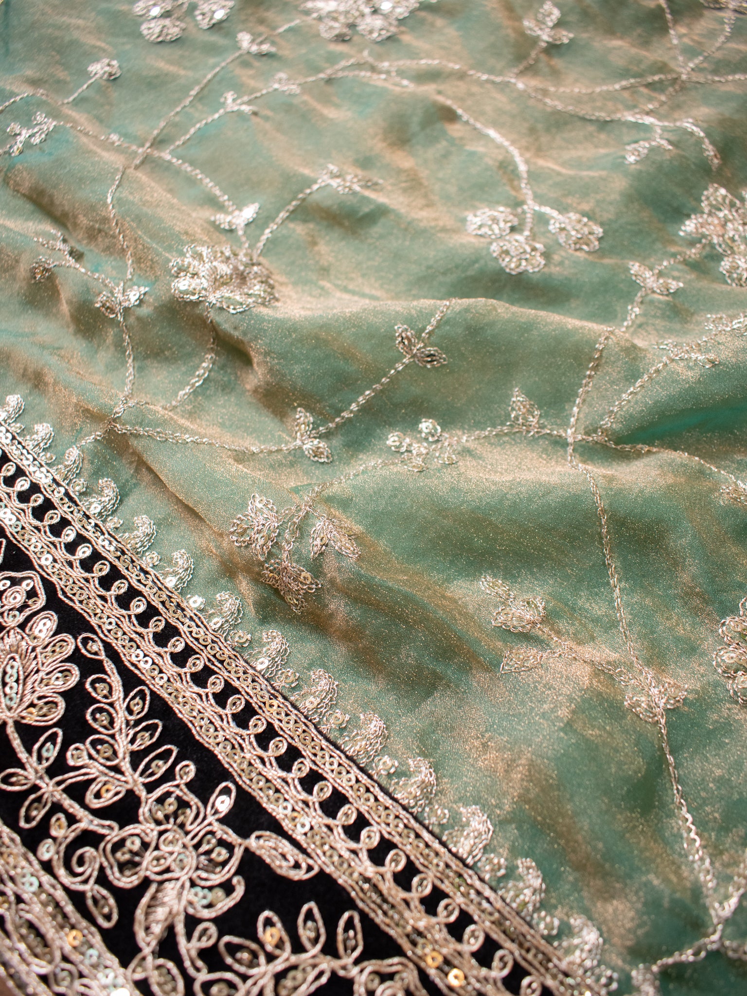 Tissue Embroidered Cocktail Saree With Lace Border- Blue