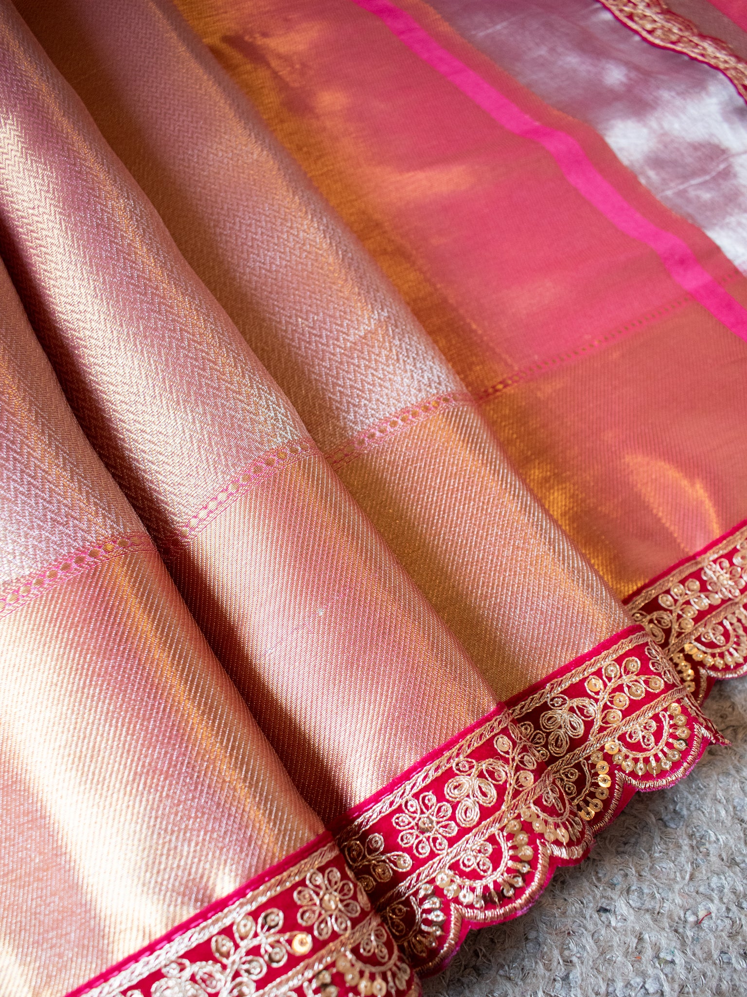Banarasi Semi silk  Saree With Lace Border- Red