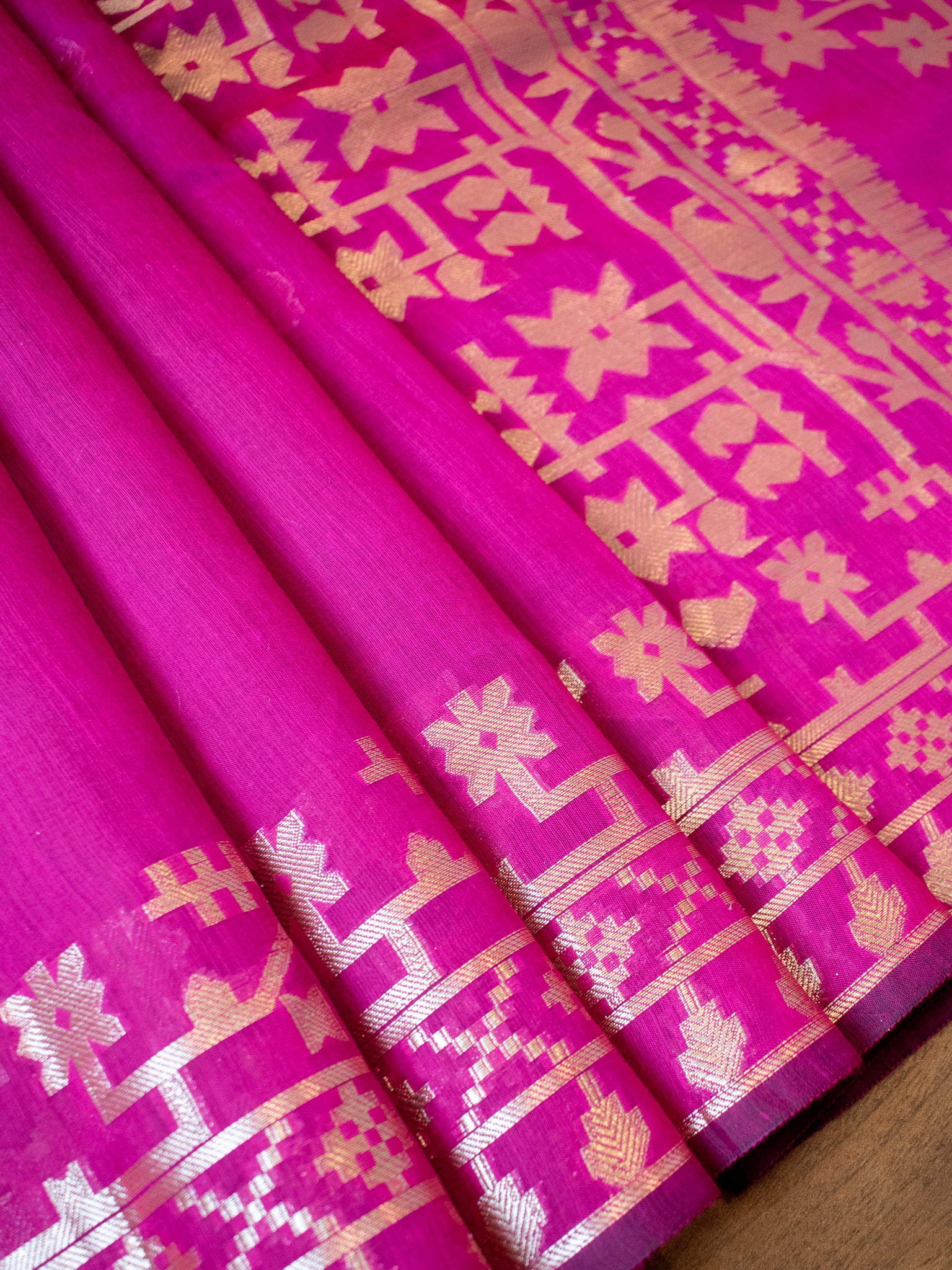 Banarasi Cotton Mix Saree with Zari Weaving & Border- Magenta