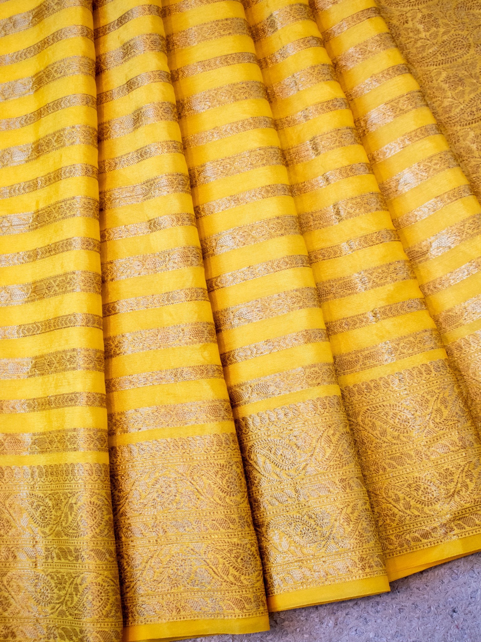 Banarasi Semi Cotton Saree Antique Weaving &  Border-Yellow