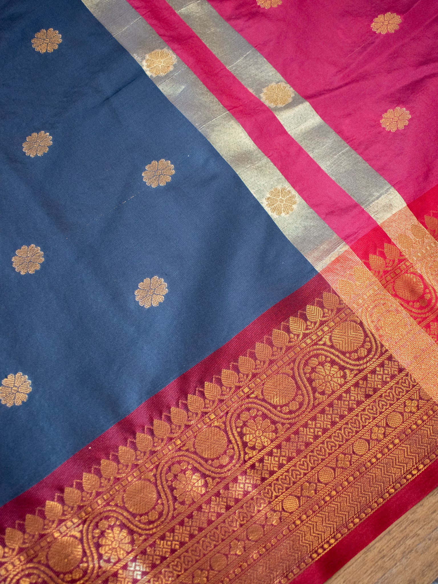 Banarasi Cotton Silk Saree with Zari Buti Weaving - Grey