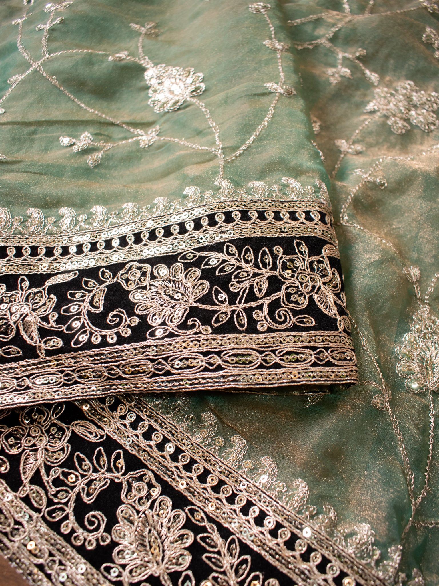 Tissue Embroidered Cocktail Saree With Lace Border- Blue