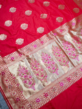 Banarasi Art Katan Silk Saree With Meena Buta Weaving-Red