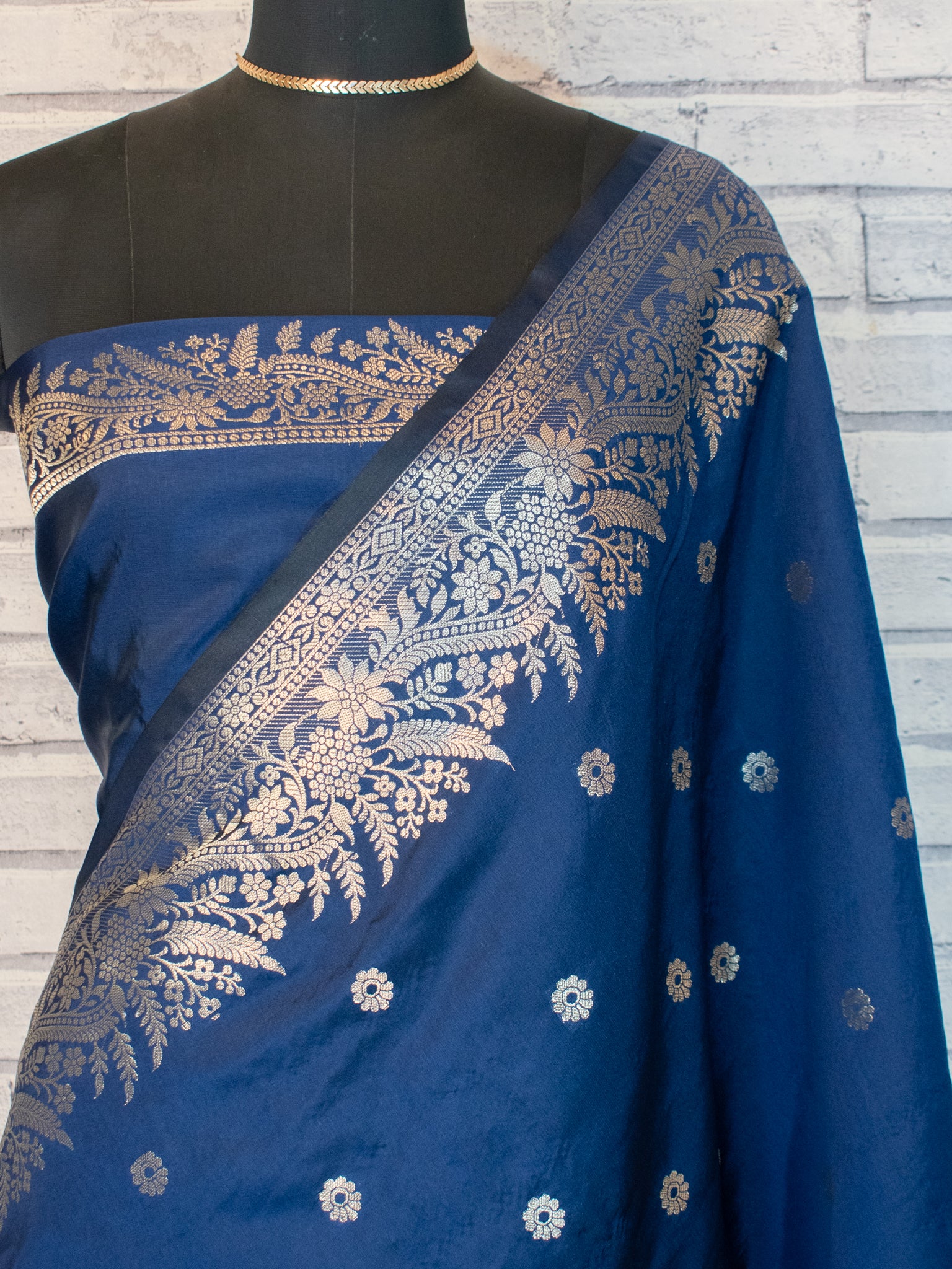 Banarasi Semi Katan Silk Saree With Border- Blue
