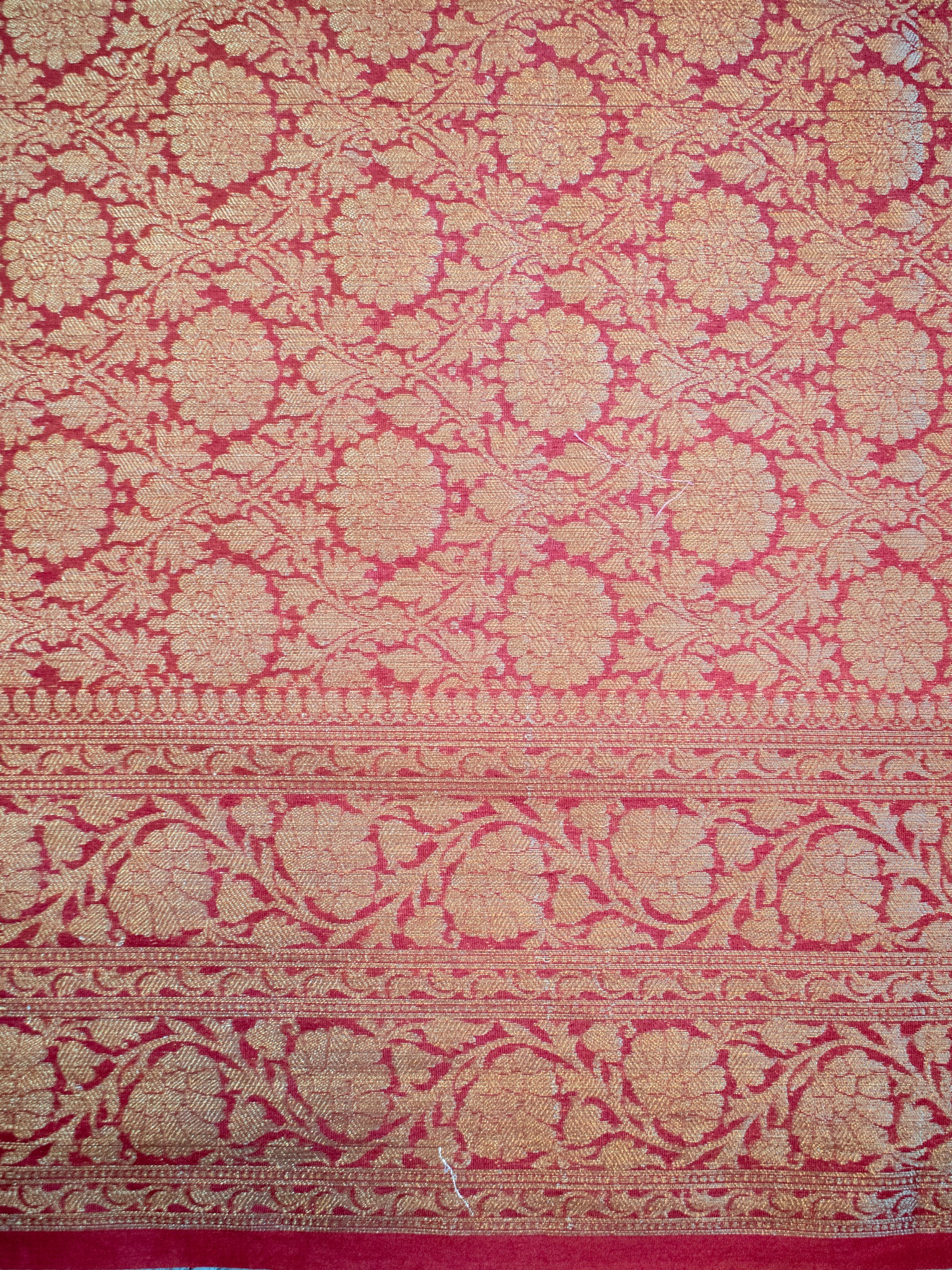 Banarasi Soft Cotton Saree With Antique Zari Weaving & Border- Red