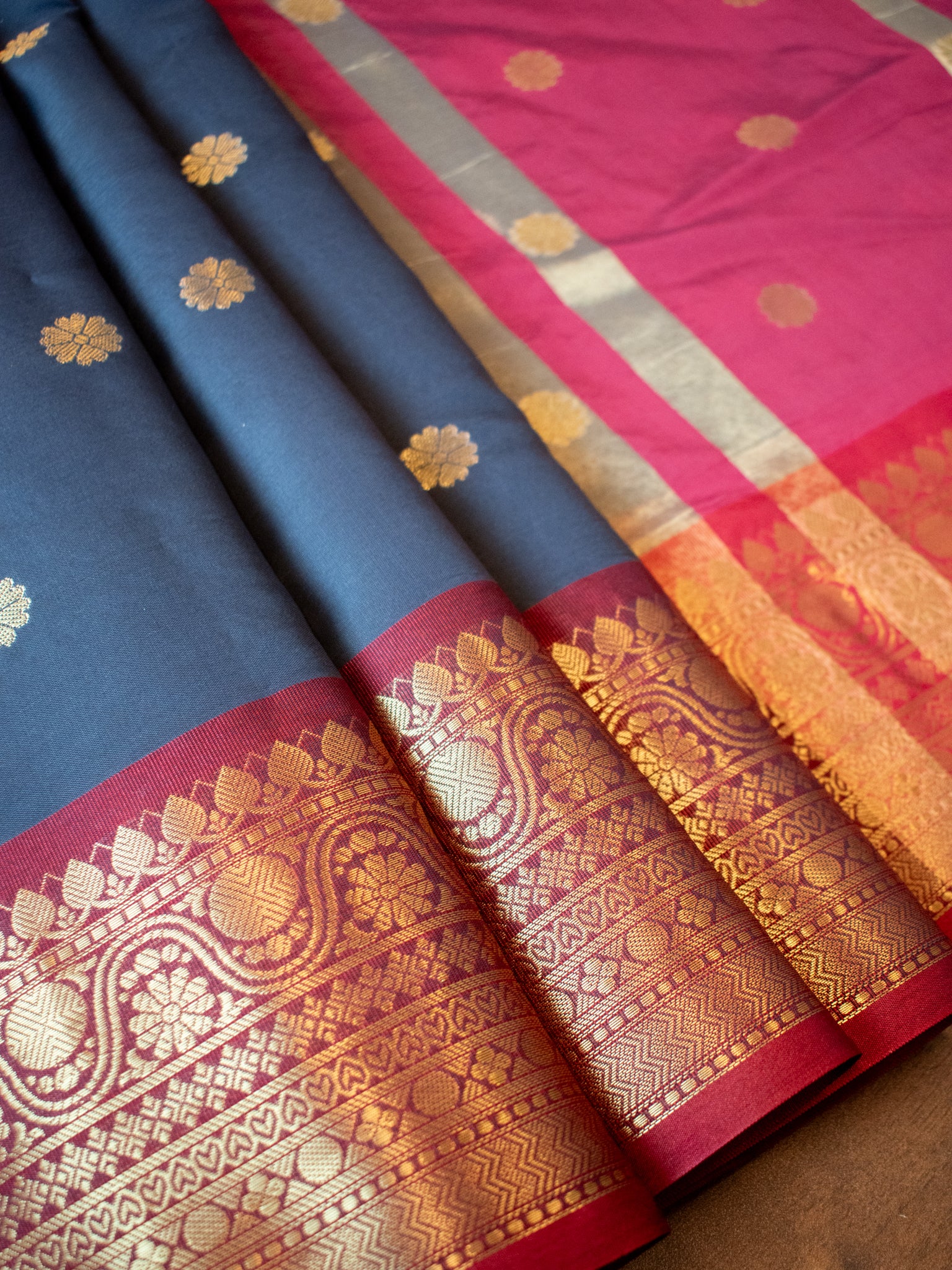 Banarasi Cotton Silk Saree with Zari Buti Weaving - Grey
