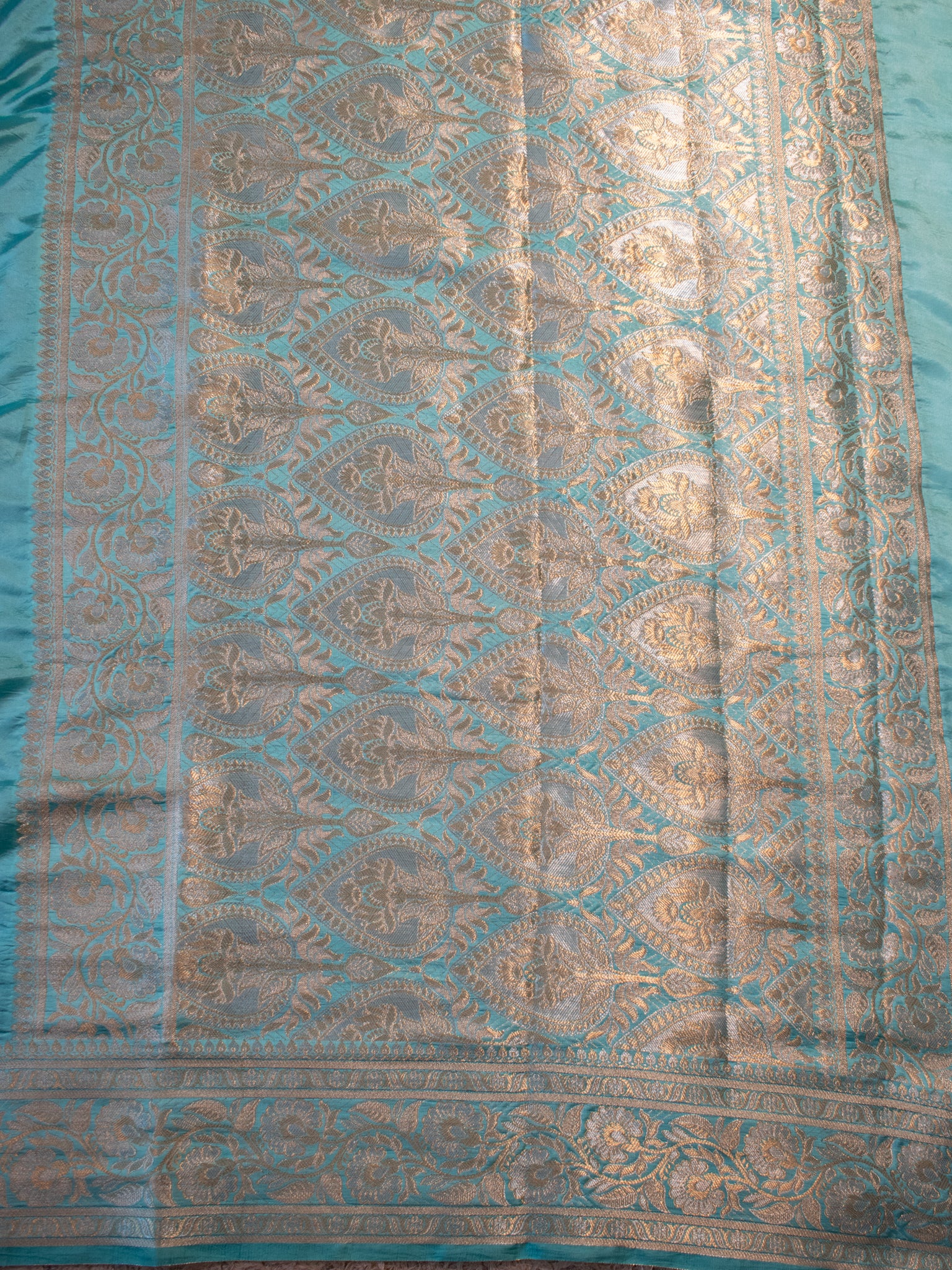 Banarasi Plain Silk Saree With Weaving- Aqua Blue