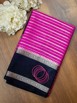 Banarasi Cotton Silk Saree with Satin Contrast Border-Pink