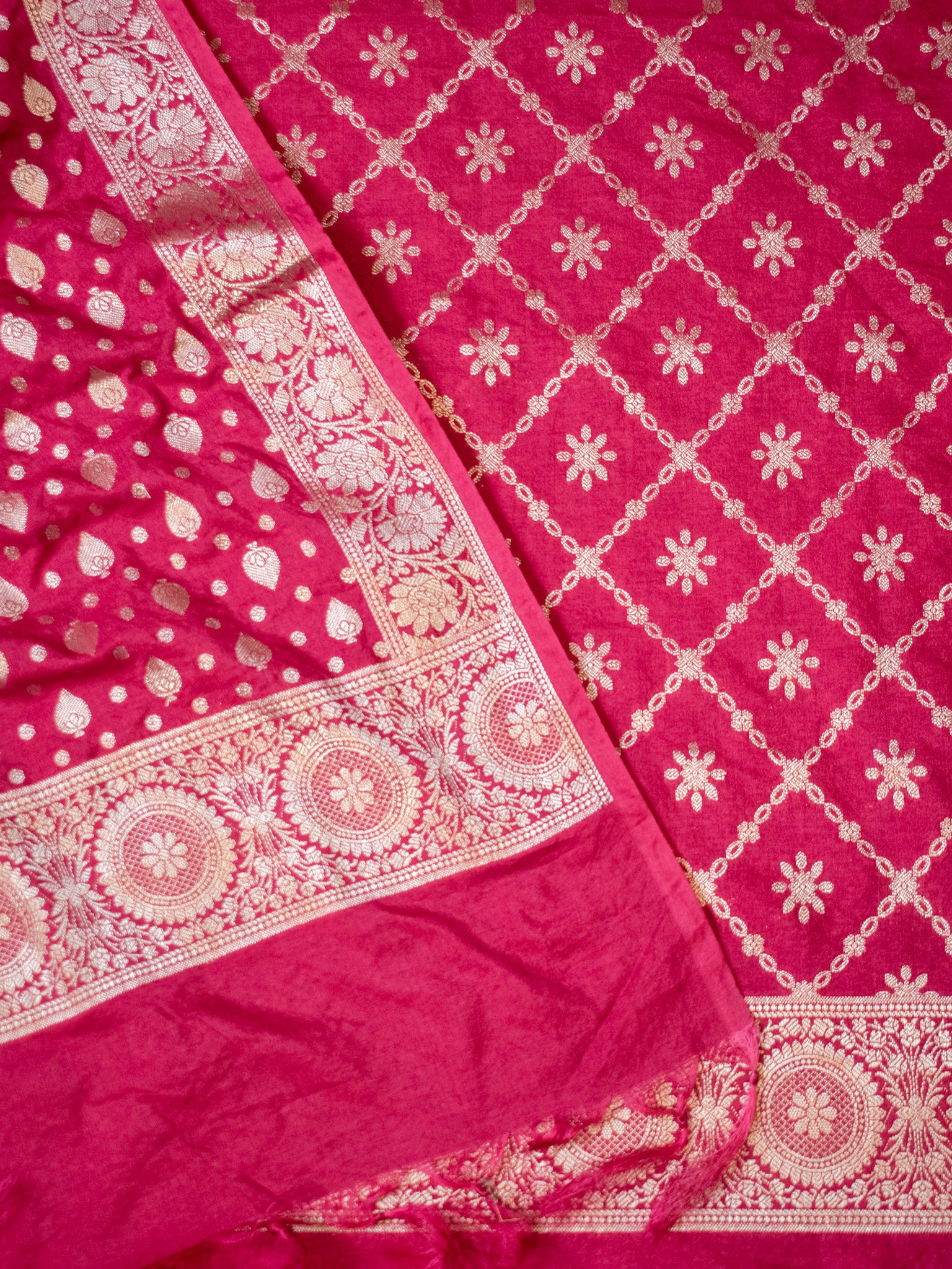 Banarasi Semi Katan Salwar Kameez Fabric With Dupatta- Red