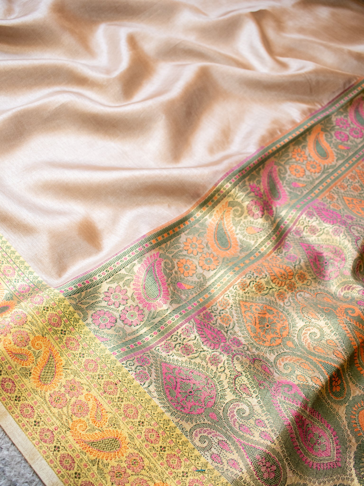 Banarasi Pure Tussar Saree With Resham Weaving Border- Beige