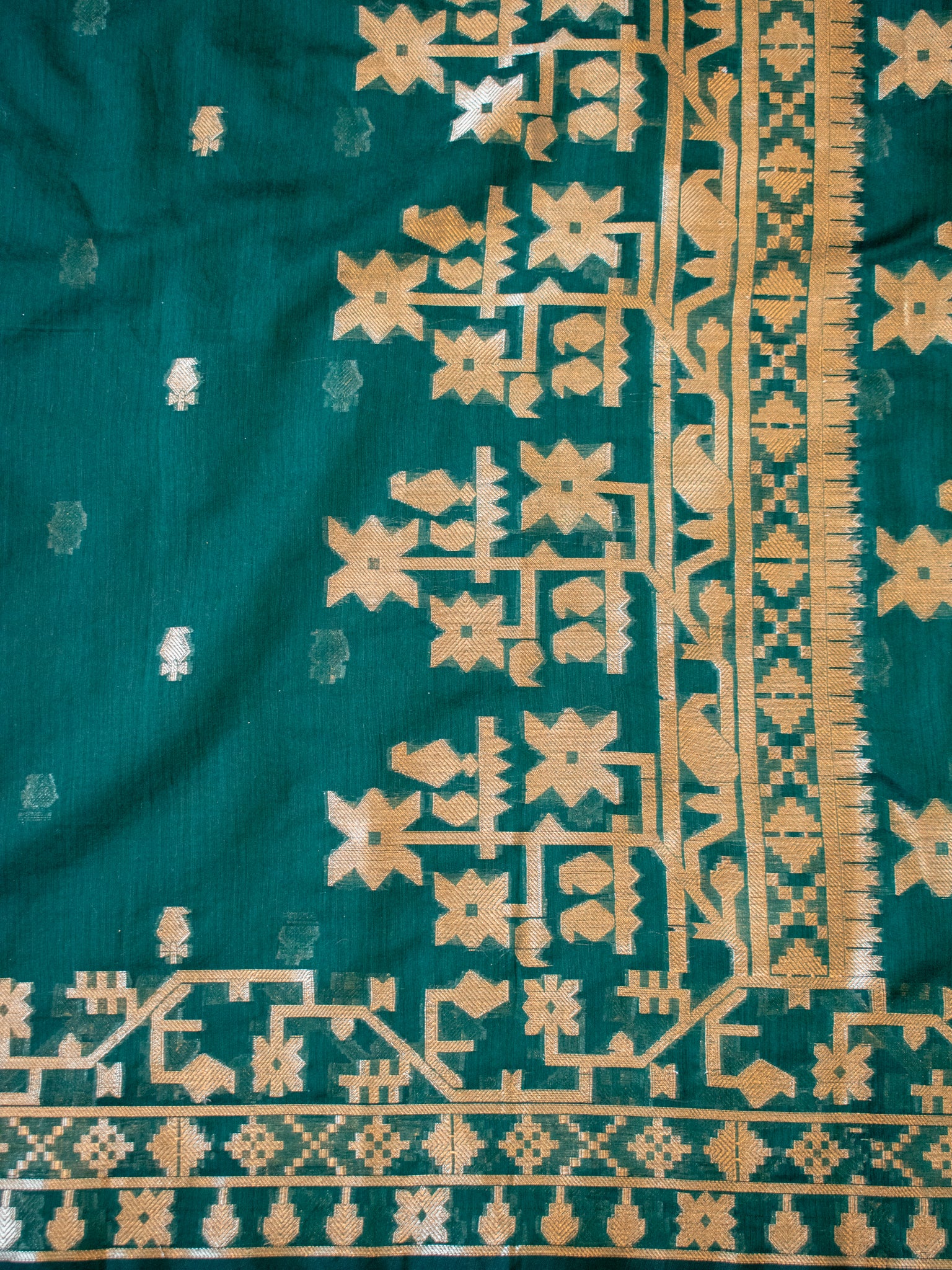 Banarasi Cotton Mix Saree with Zari Weaving & Border- Green