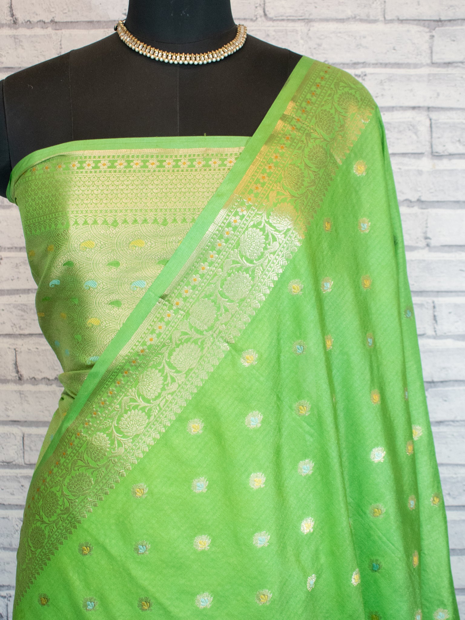 Banarasi Semi Dupion Katan Saree With Zari Weaving & Border- Green
