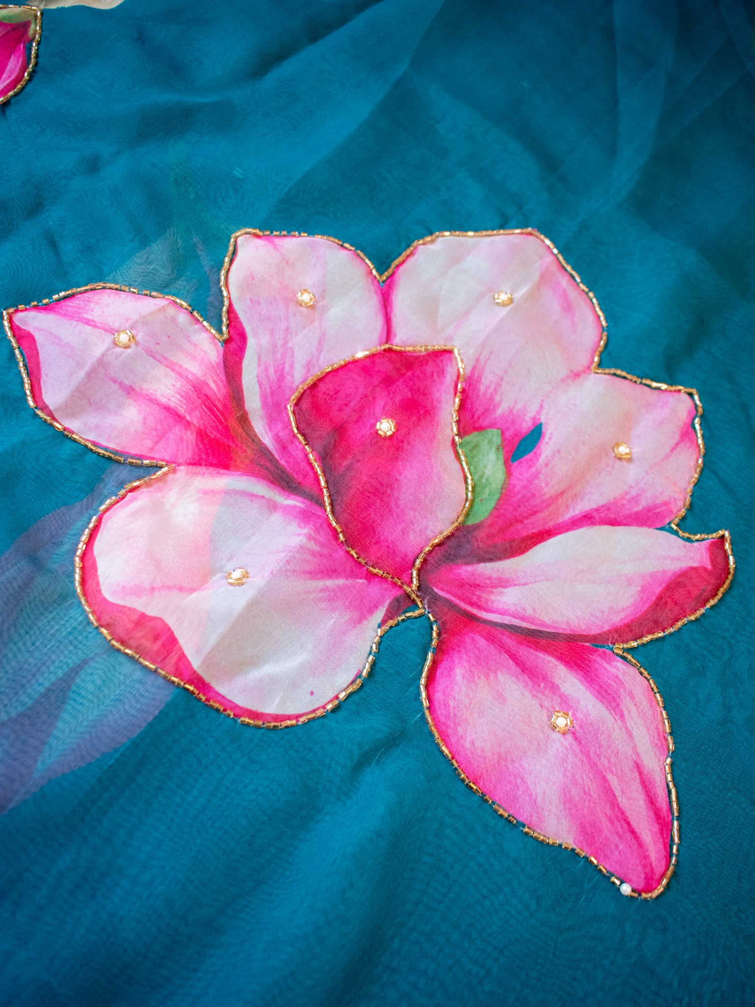 Semi Satin Floral Saree - Blue