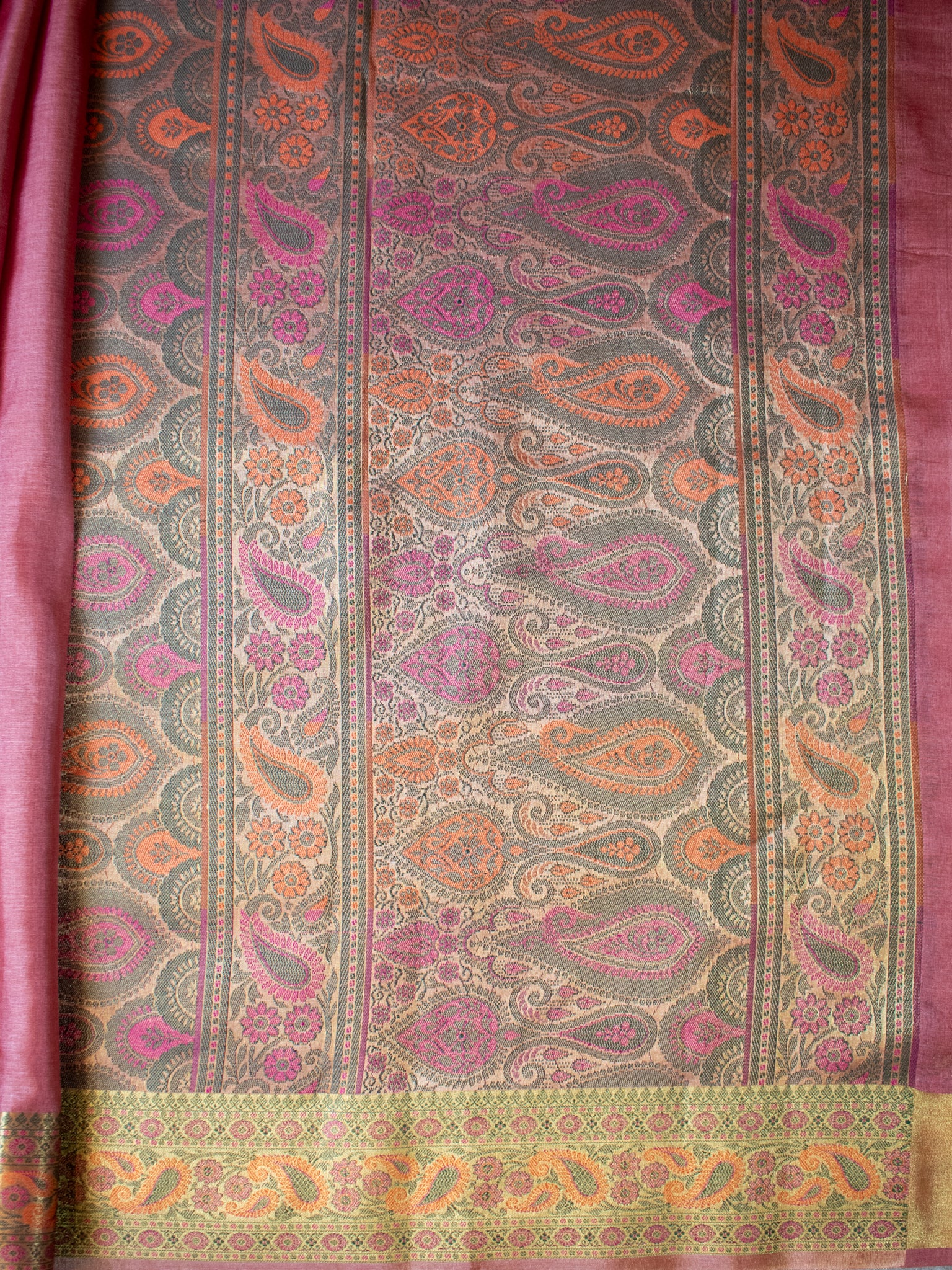 Banarasi Pure Tussar Saree With Resham Weaving Border- Pink