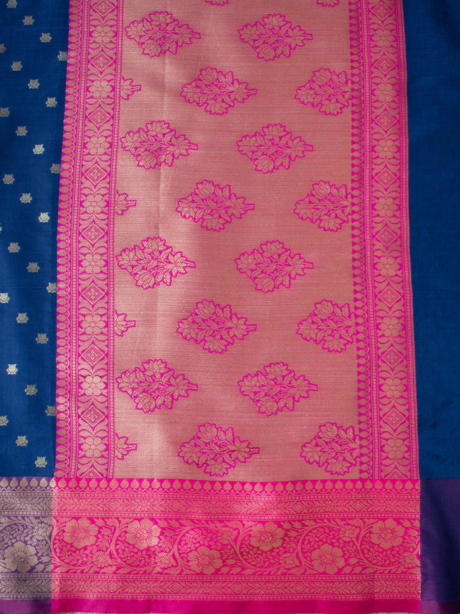 Banarasi Semi Silk Saree With Zari Buti Weaving & Border - Blue