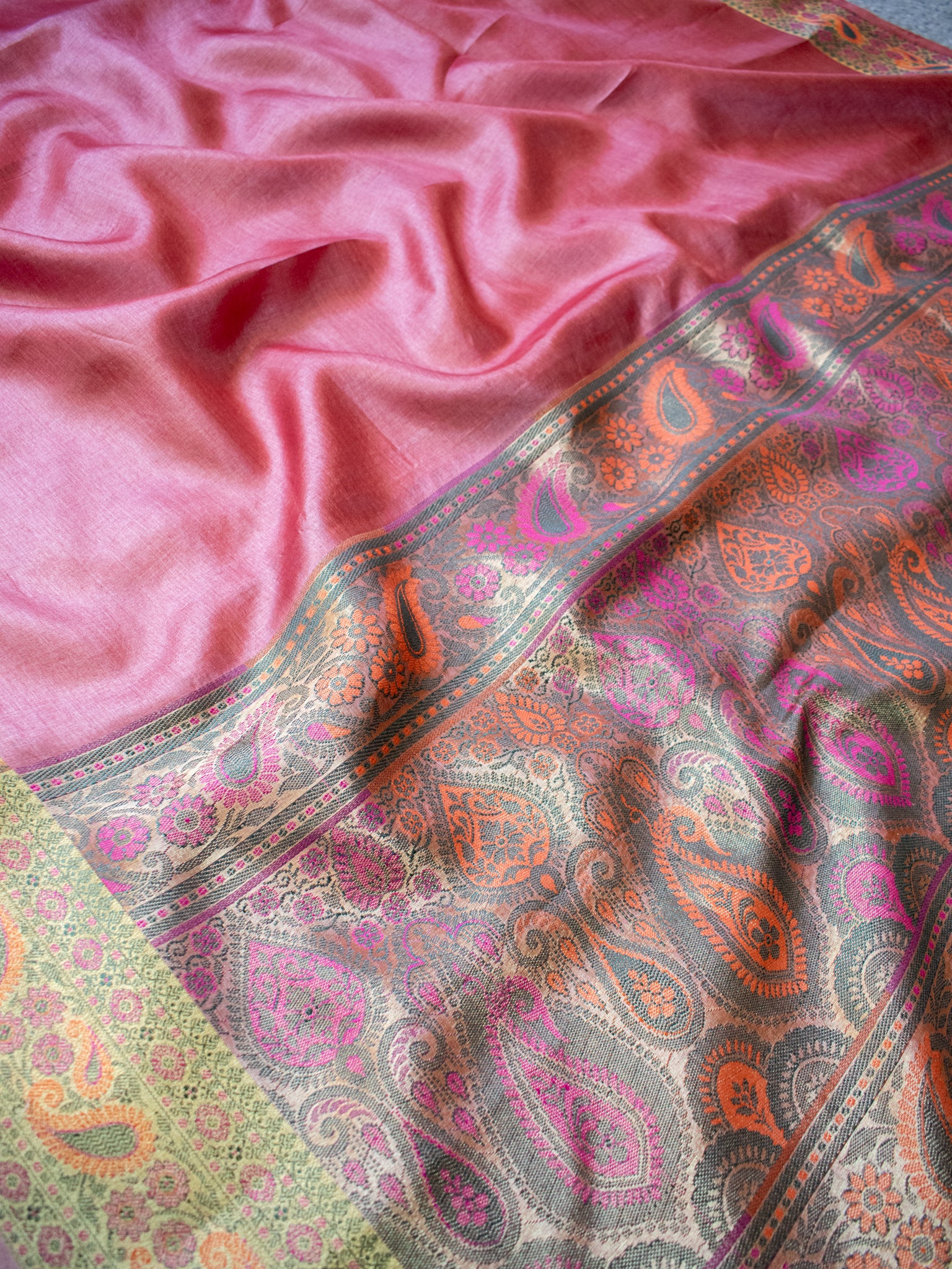 Banarasi Pure Tussar Saree With Resham Weaving Border- Pink