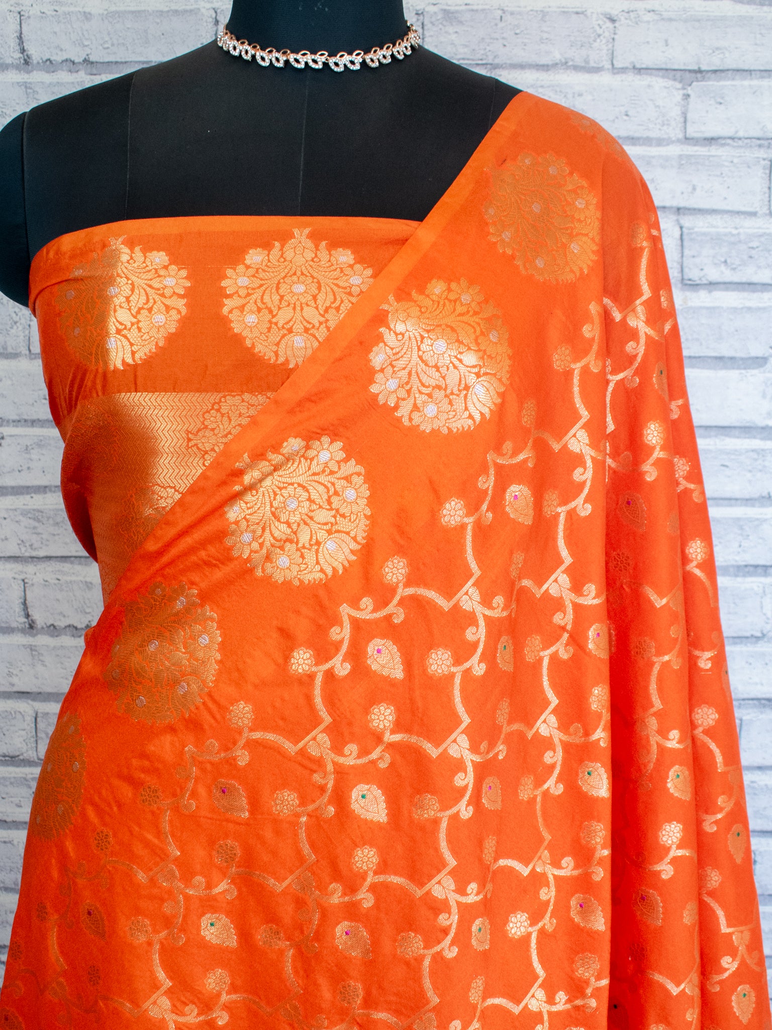 Banarasi Soft Cotton Saree With Golden Zari Weaving & Border- Orange