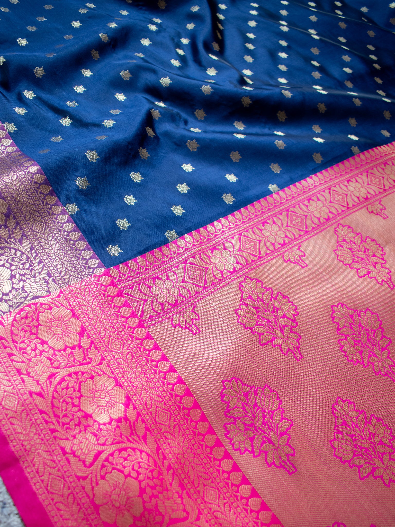 Banarasi Semi Silk Saree With Zari Buti Weaving & Border - Blue